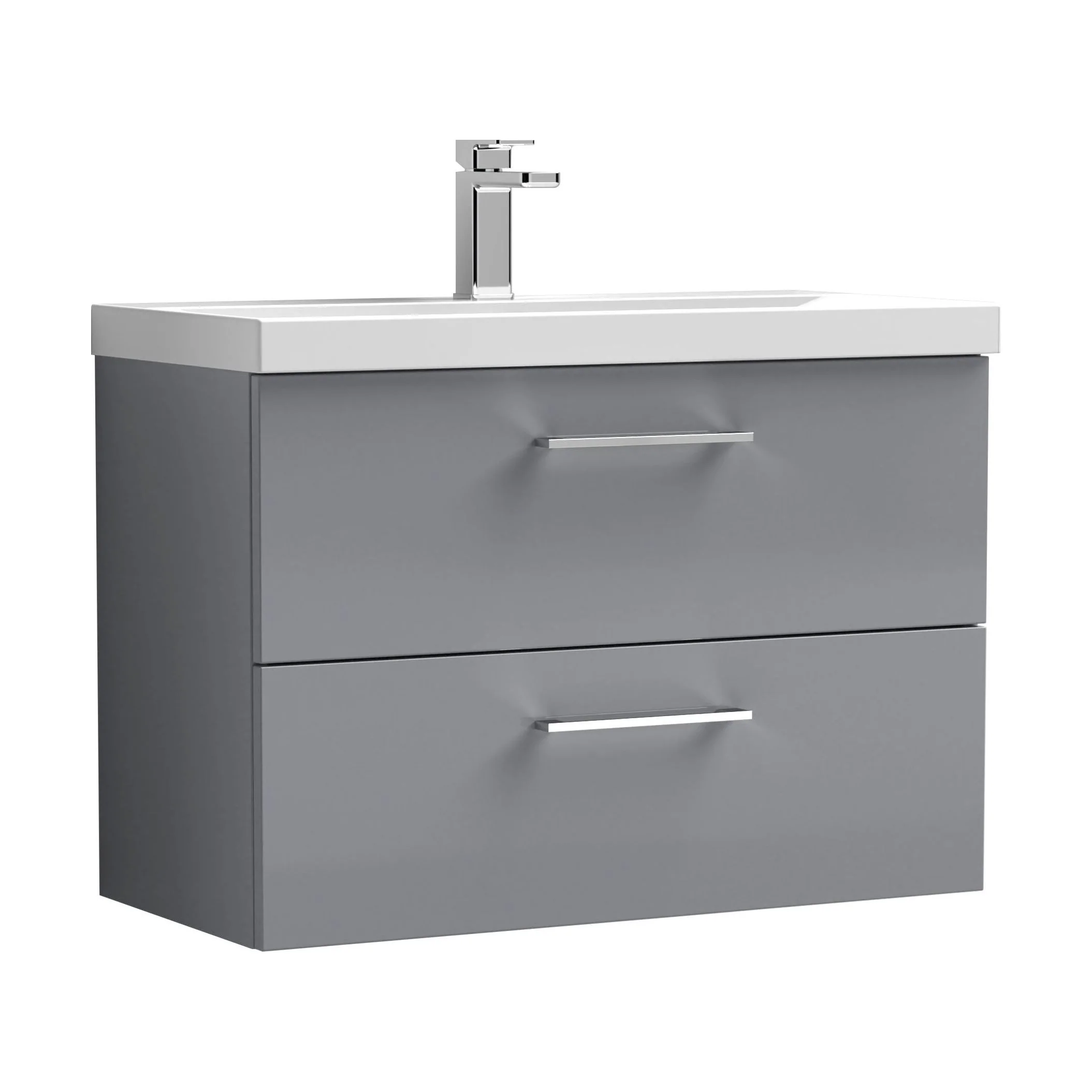 Balterley  Contemporary Bathroom 2 Soft Close Drawer & Thin-Edge Wall Hung Vanity Unit Basin, Satin Grey, 800mm