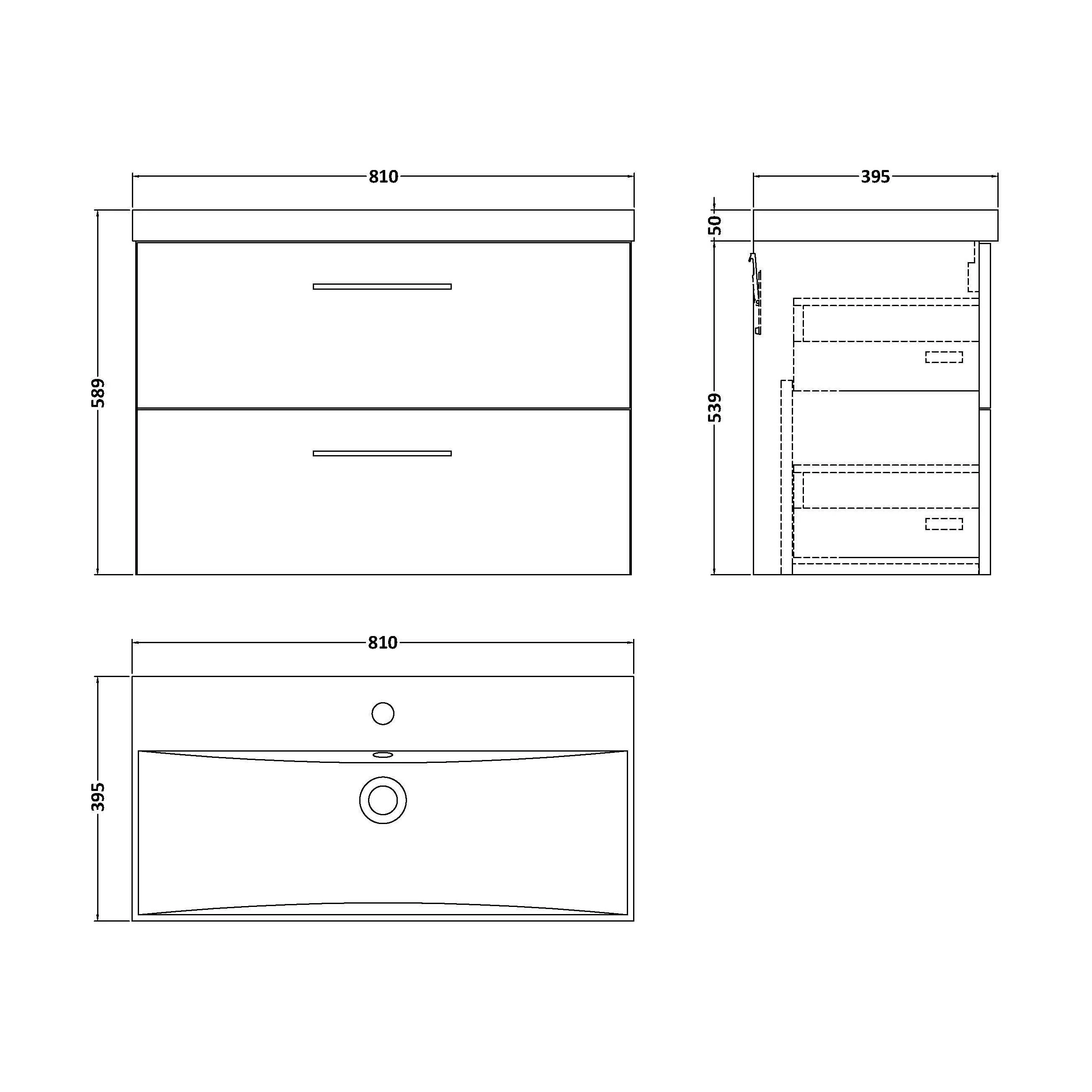 Balterley  Contemporary Bathroom 2 Soft Close Drawer & Thin-Edge Wall Hung Vanity Unit Basin, Satin Grey, 800mm - Image 2