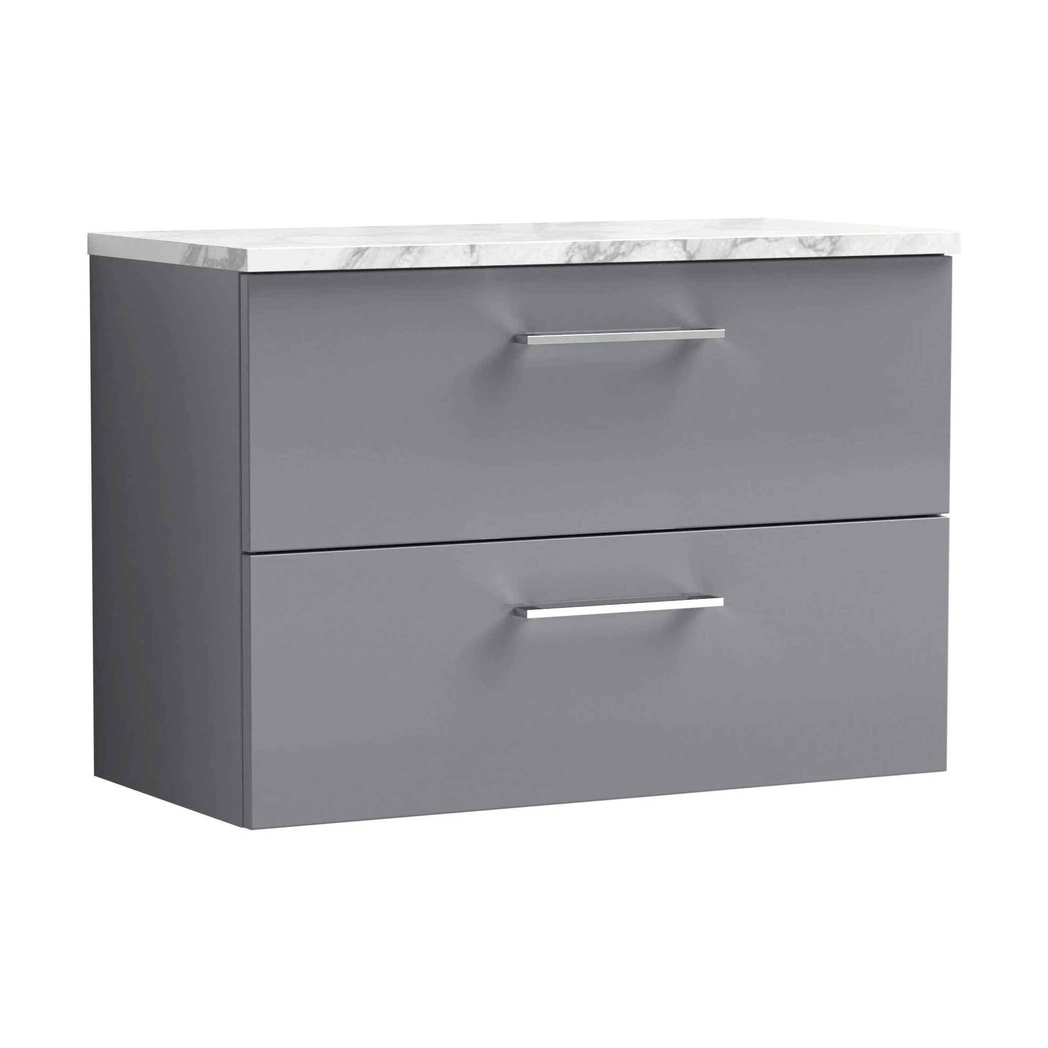 Balterley Level 800mm Wall Hung 2 Drawer Vanity Unit with Laminate Worktop for Stylish Compact Bathroom Storage Satin Grey