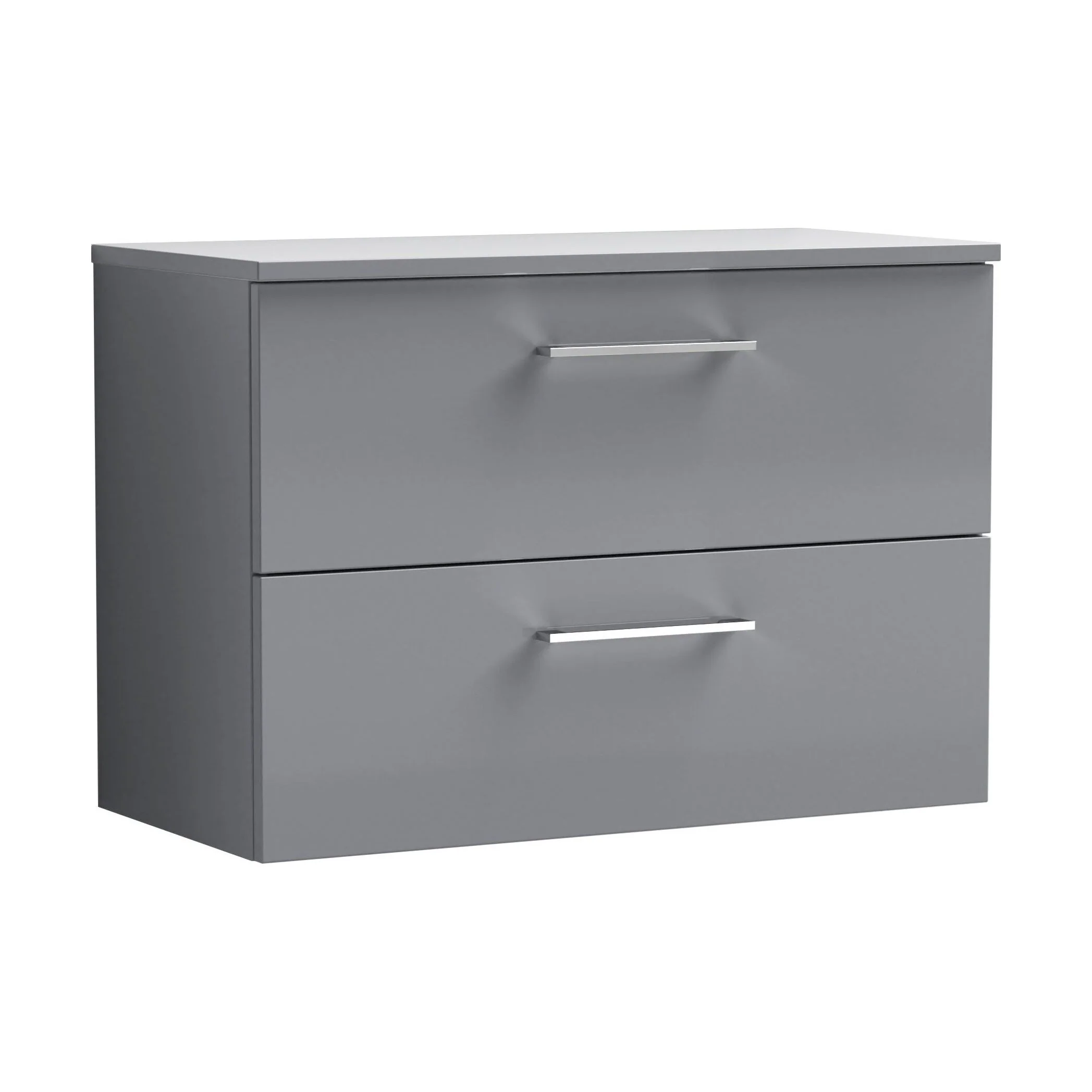 Balterley Level Modern Bathroom 800mm Wall Hung 2 Soft Close Drawer Vanity Unit with Worktop, 557 x 805 x 390mm, Satin Grey
