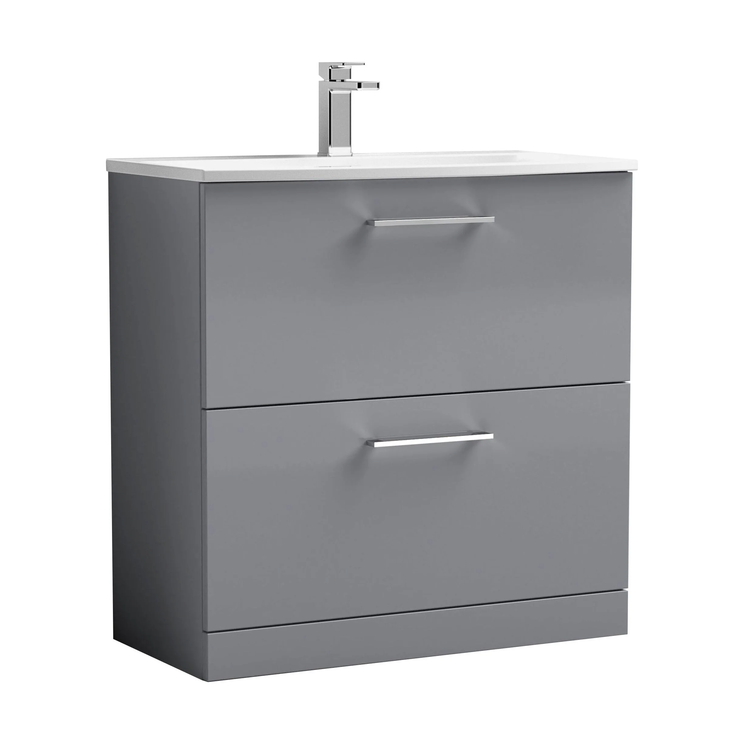 Balterley Modern Bathroom Floor Standing 2 Soft Close Drawer Vanity Unit & Curved Basin, Satin Grey, 800mm