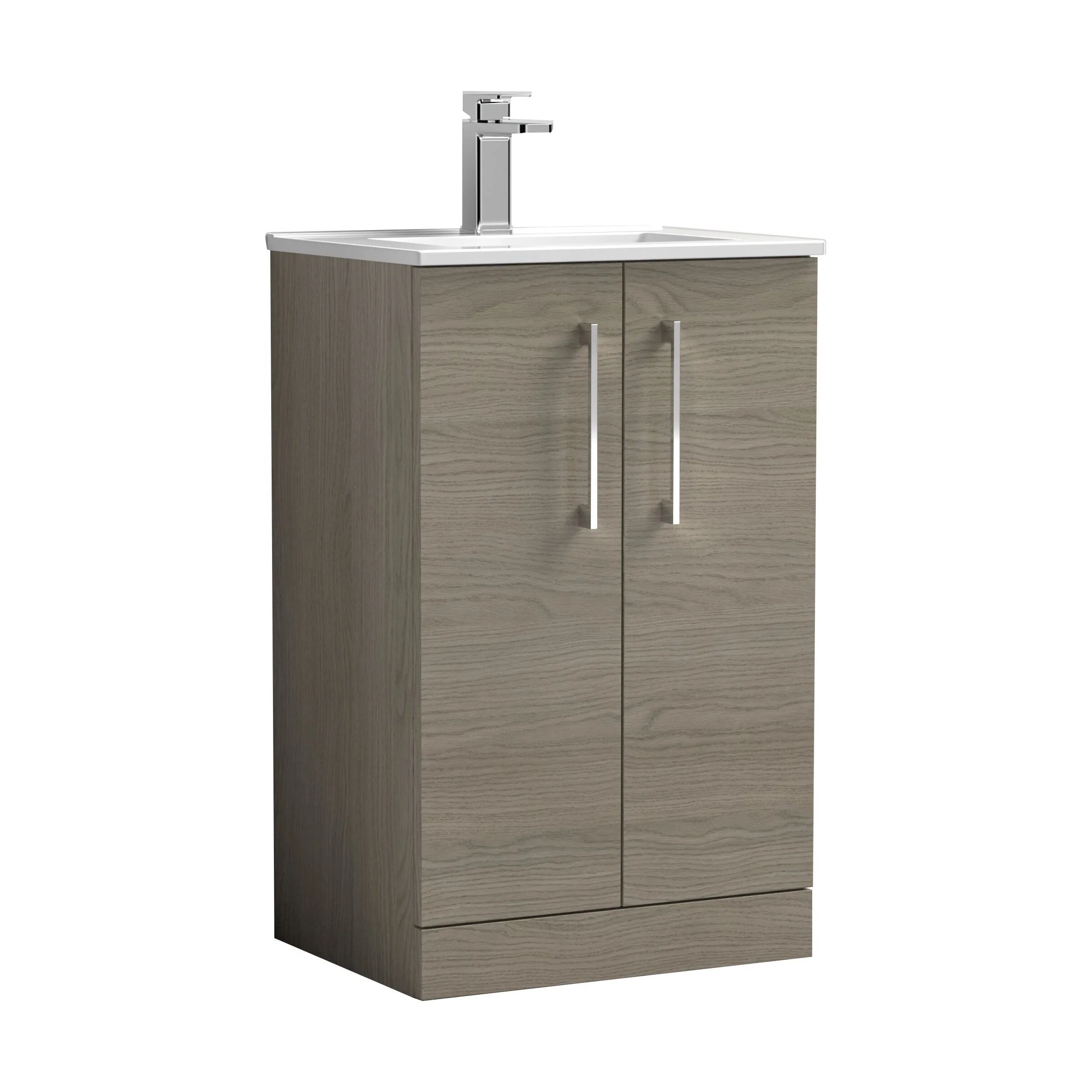 Balterley  Modern Bathroom 2 Soft Close Door & Minimalist Floor Standing Vanity Unit Basin, Solace Oak, 345mm - Image 2
