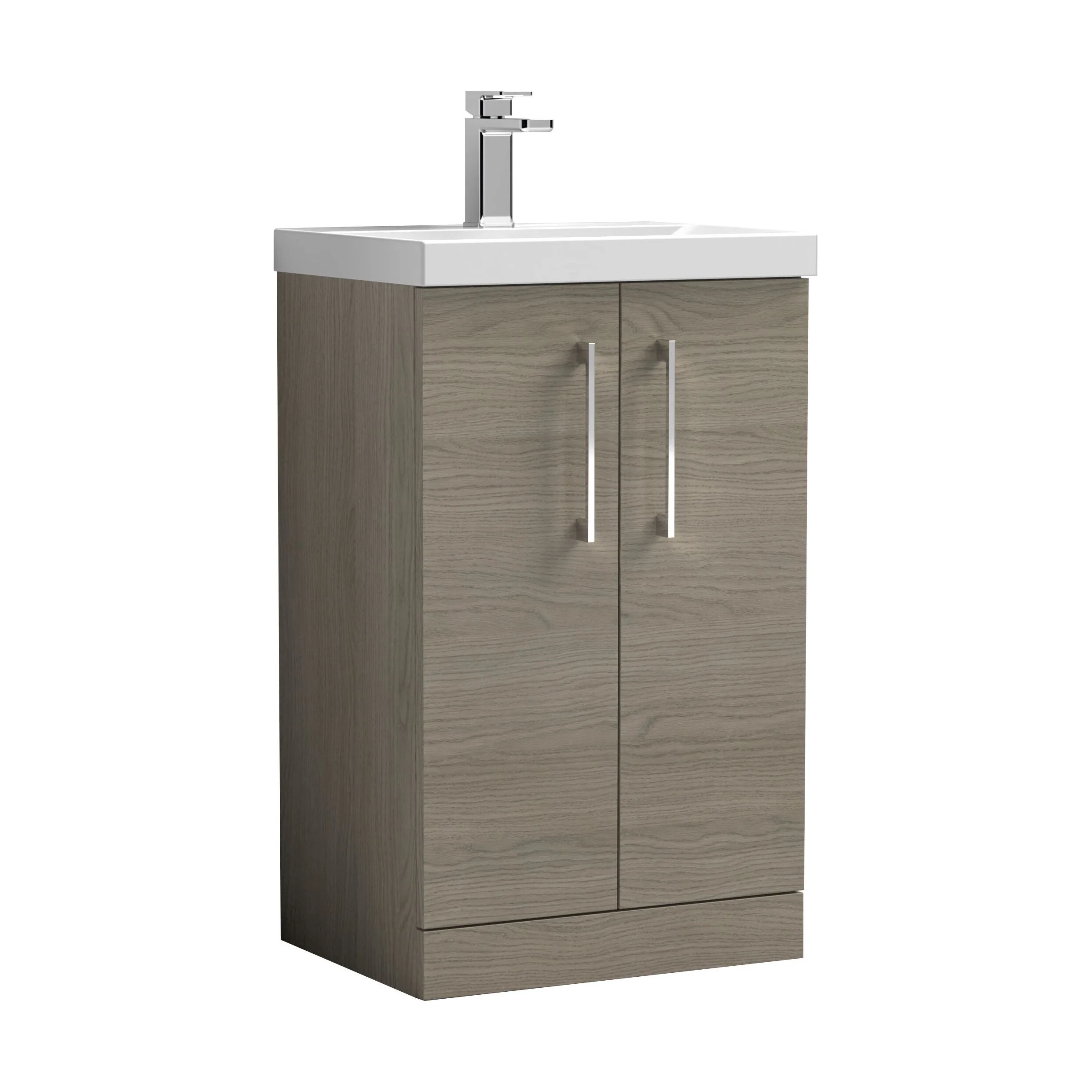 Balterley Contemporary Bathroom 2 Soft Close Door & Thin-Edge Floor Standing Vanity Unit Basin, Solace Oak, 500mm