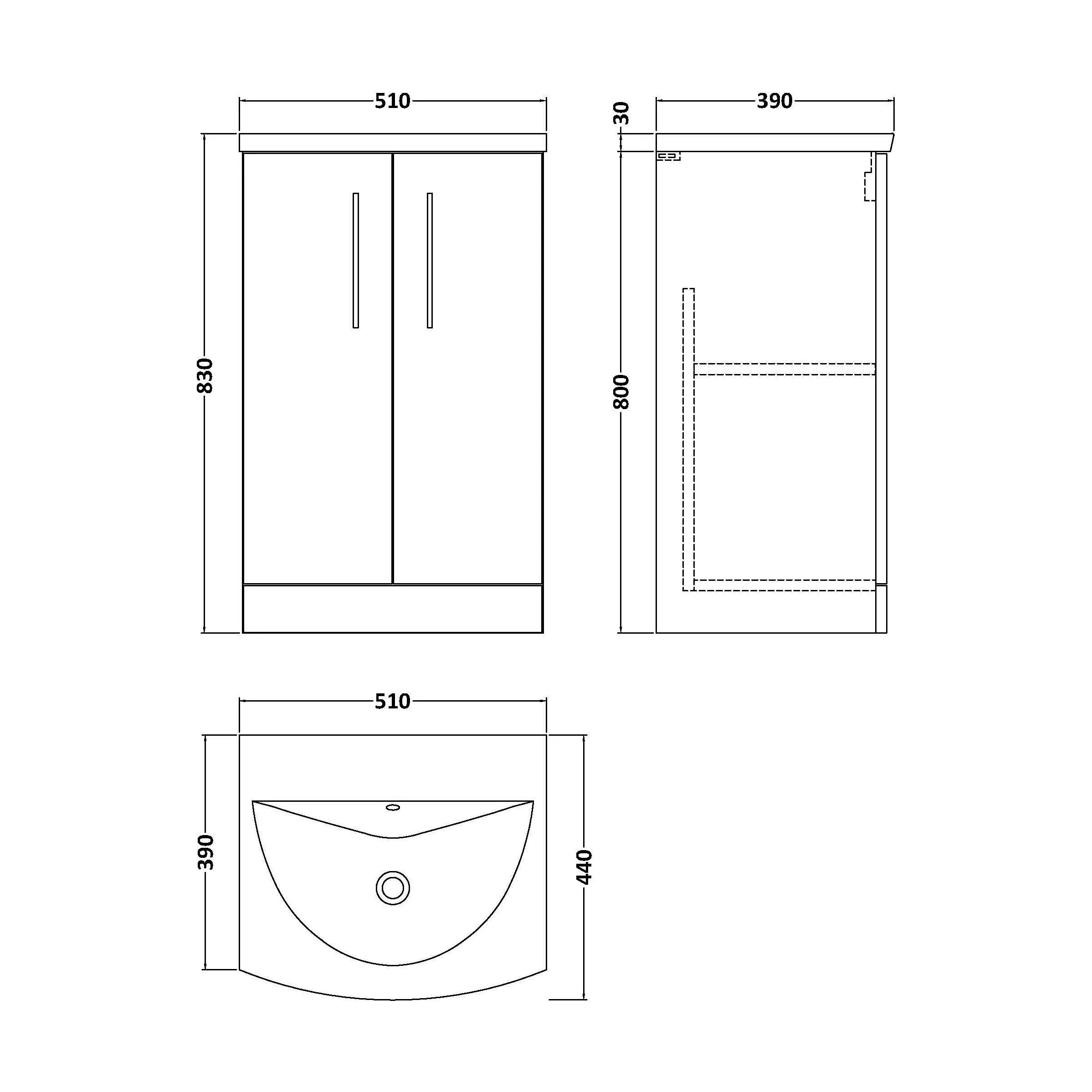 Balterley Modern Bathroom Floor Standing 2 Soft Close Door Vanity Unit & Curved Basin, Solace Oak, 500mm - Image 2