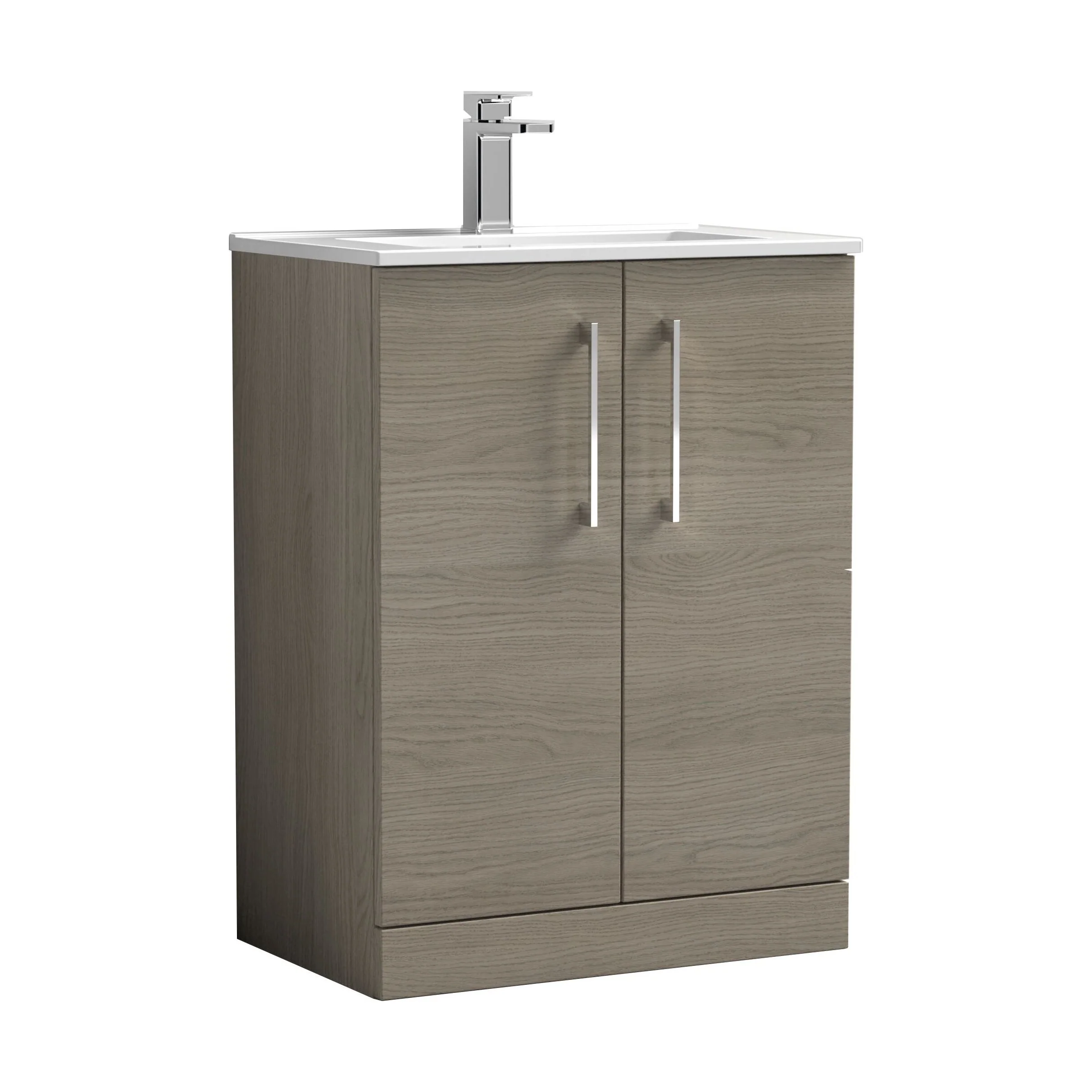 Balterley Level Contemporary Bathroom Floor-Standing 2-Door Vanity Unit & Minimalist Basin, Solace Oak, 600 mm - Image 2