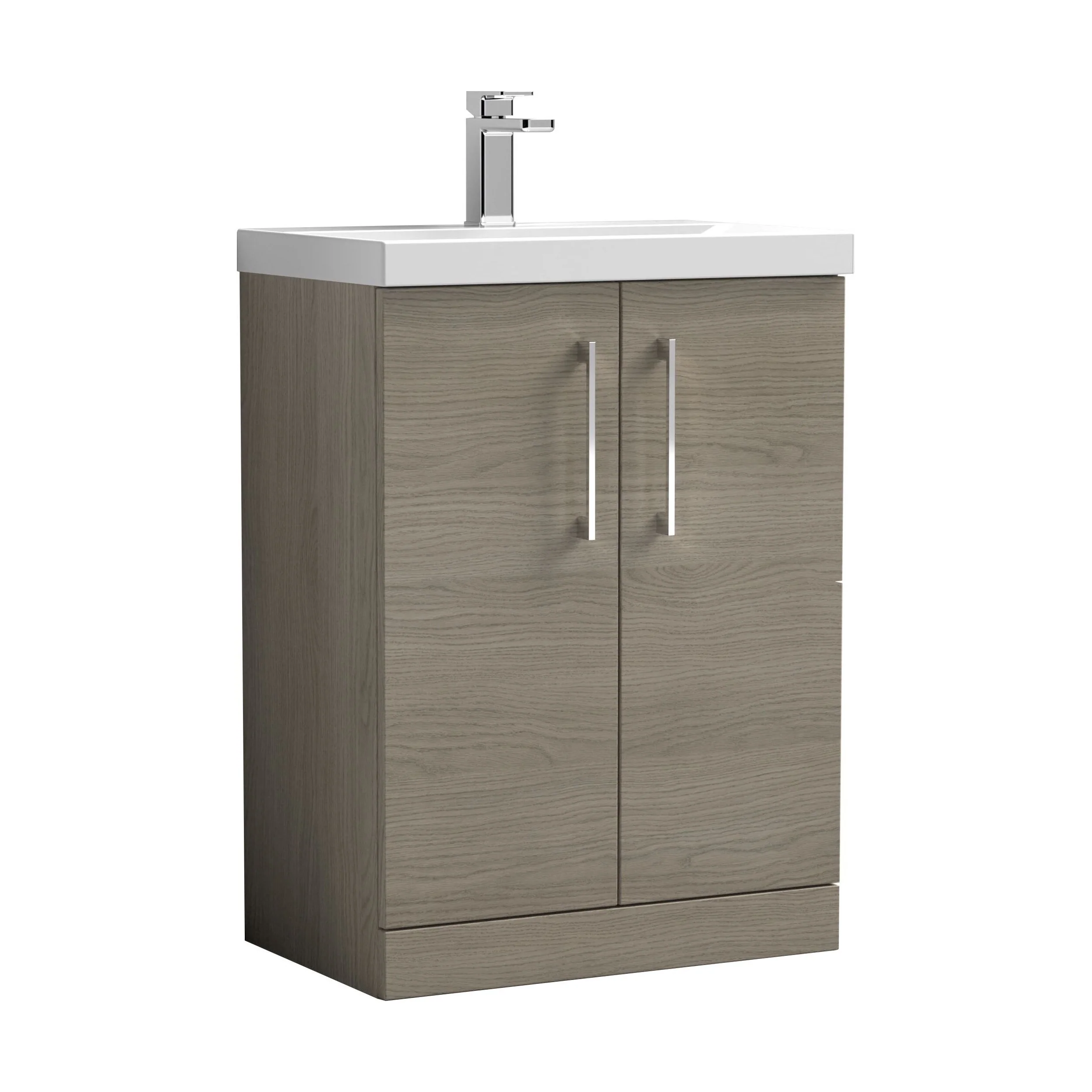 Balterley  Contemporary Bathroom 2 Soft Close Door & Thin-Edge Floor Standing Vanity Unit Basin, Solace Oak, 600mm