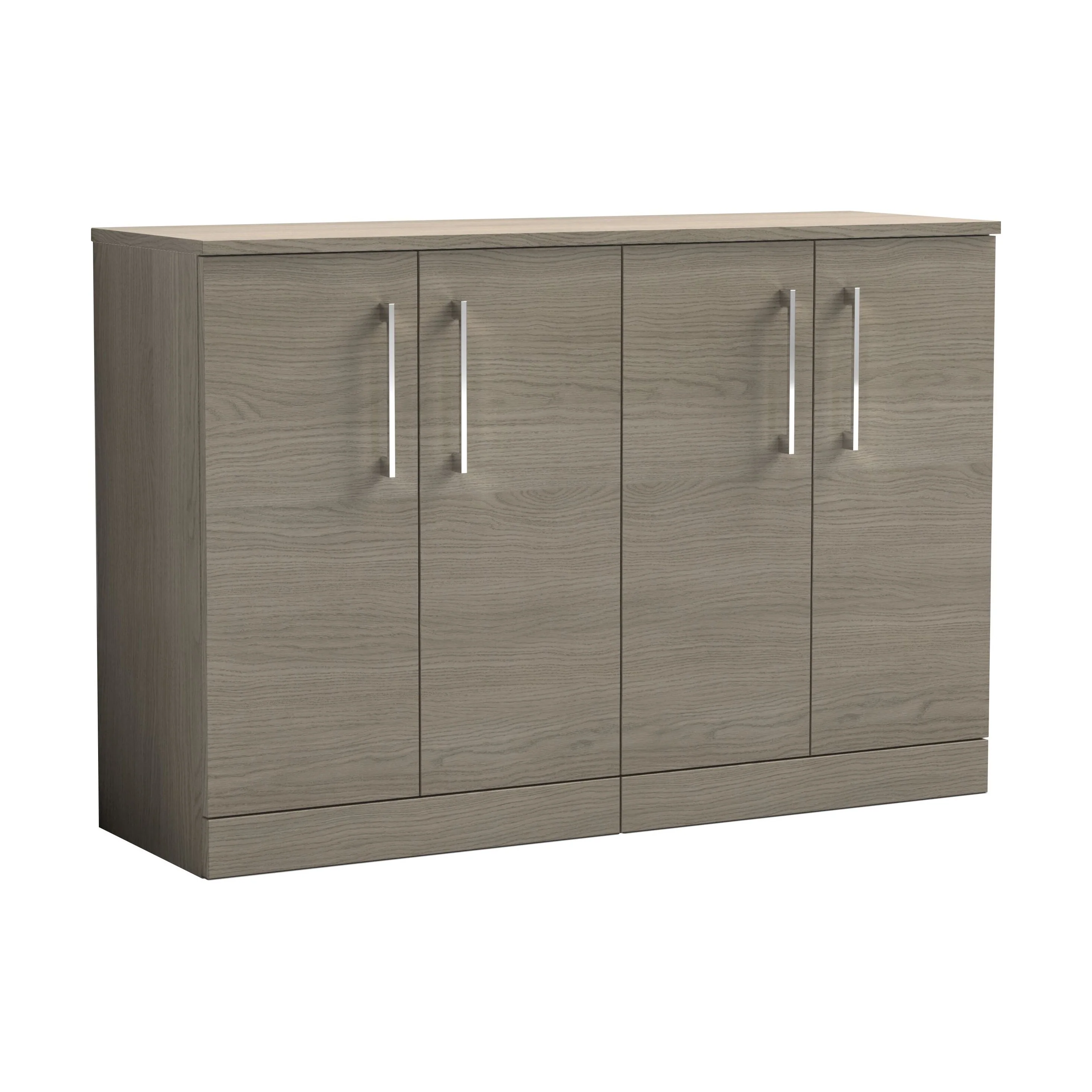 Balterley Level Modern Bathroom 2 Door Floor Standing Vanity Unit with Worktop & Handles, Grey Vicenza Oak, 1205 mm