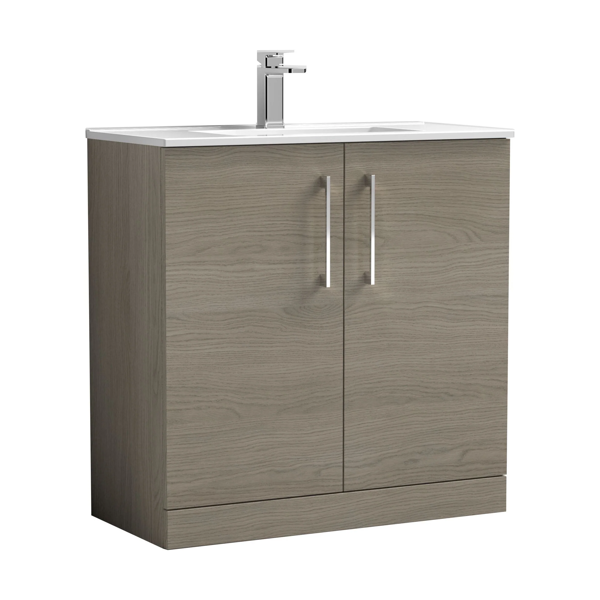 Balterley  Contemporary Bathroom Floor Standing 2-Door Vanity Unit & Minimalist Basin, Solace Oak, 800mm - Image 2