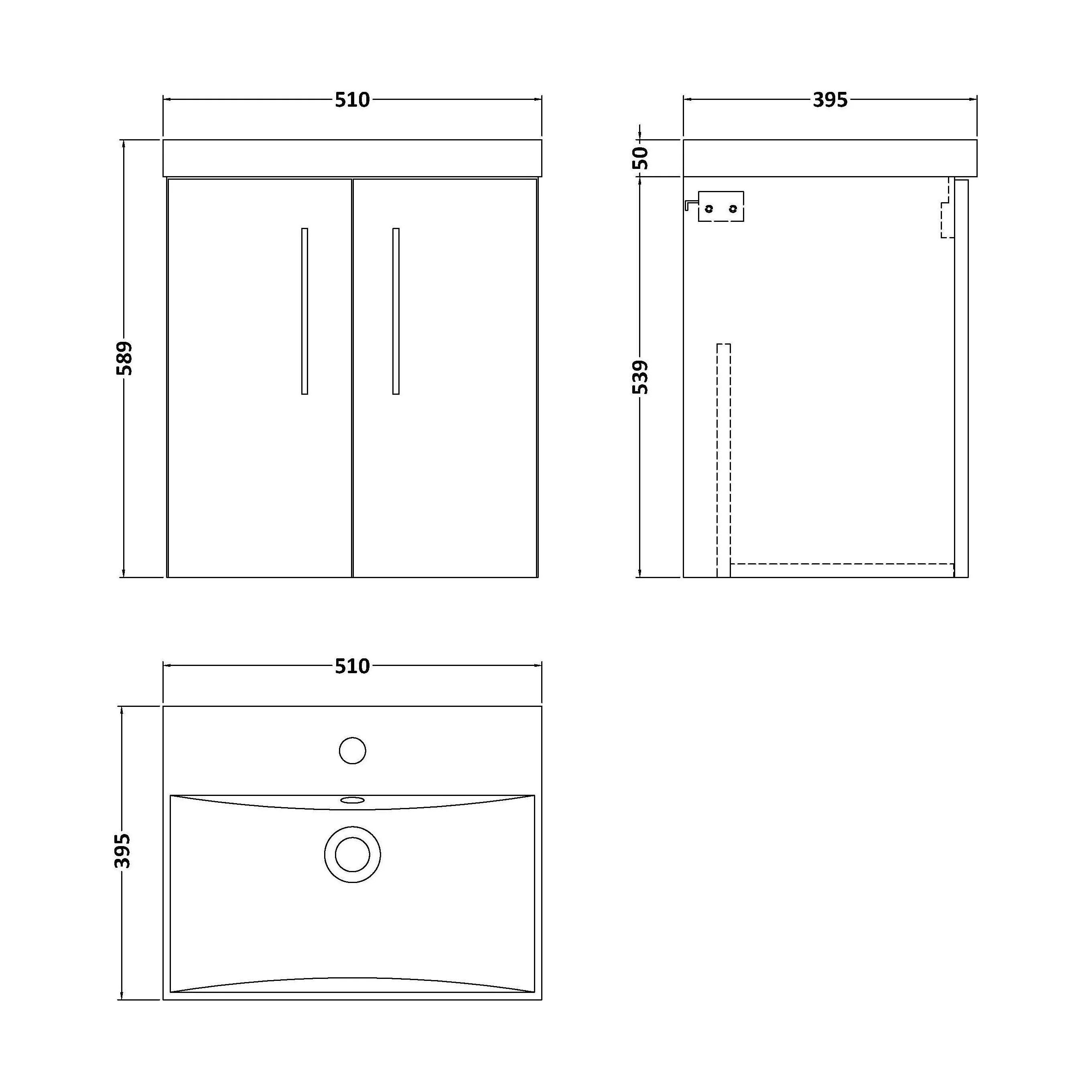 Balterley  Wall Hung 2 Soft Close Door & Thin-Edge Bathroom Vanity Unit Basin, Solace Oak, 500 mm - Image 2