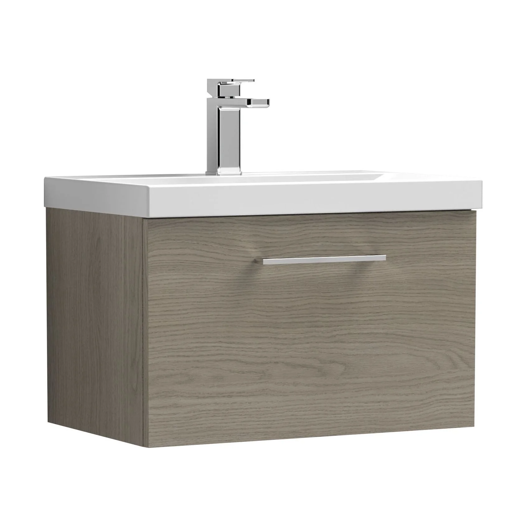 Balterley  Wall Hung 1 Soft Close Drawer & Thin-Edge Bathroom Vanity Unit Basin, Solace Oak, 600mm