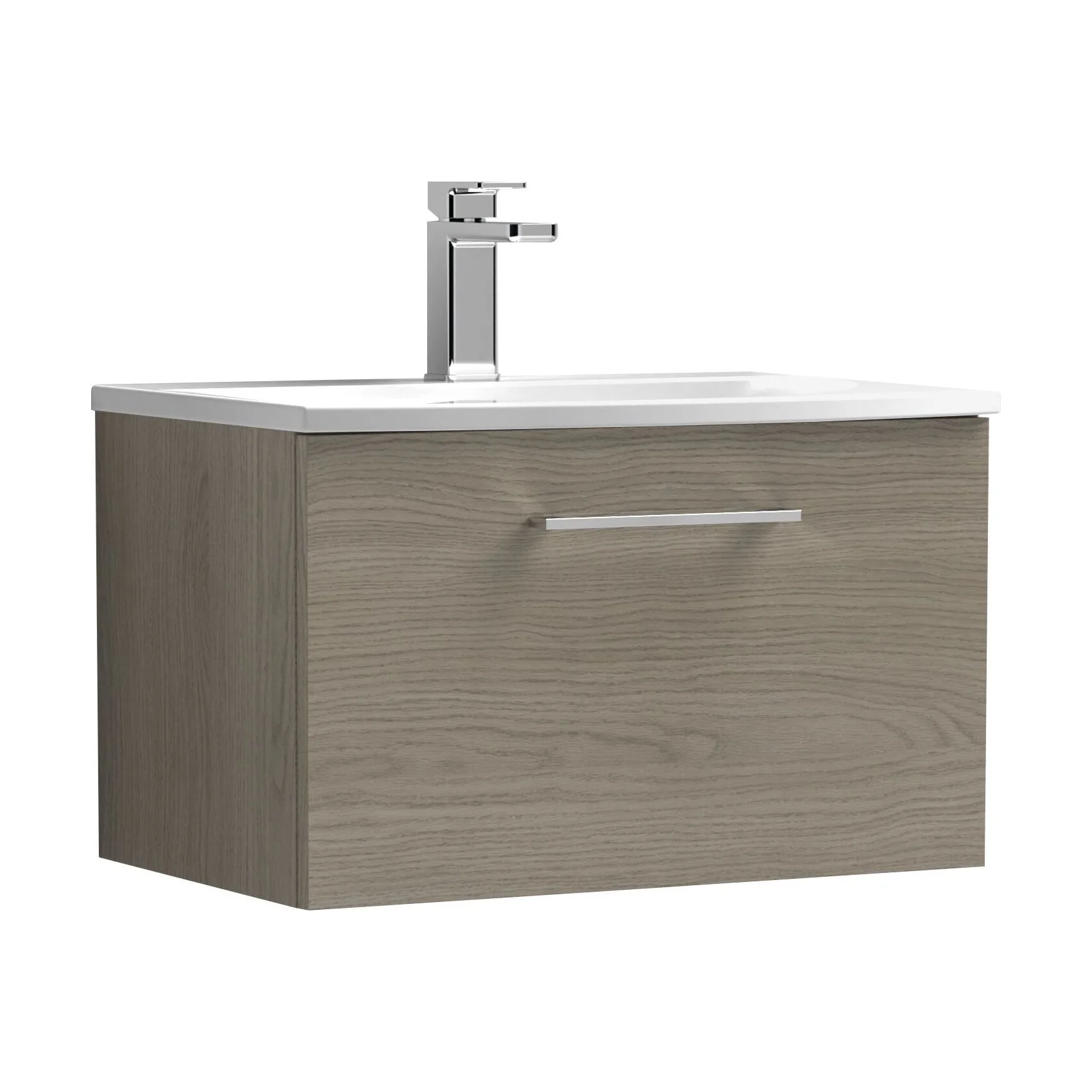 Balterley  Modern Bathroom Wall Hung 1-Drawer Vanity & Curved Basin, Solace Oak, 600mm