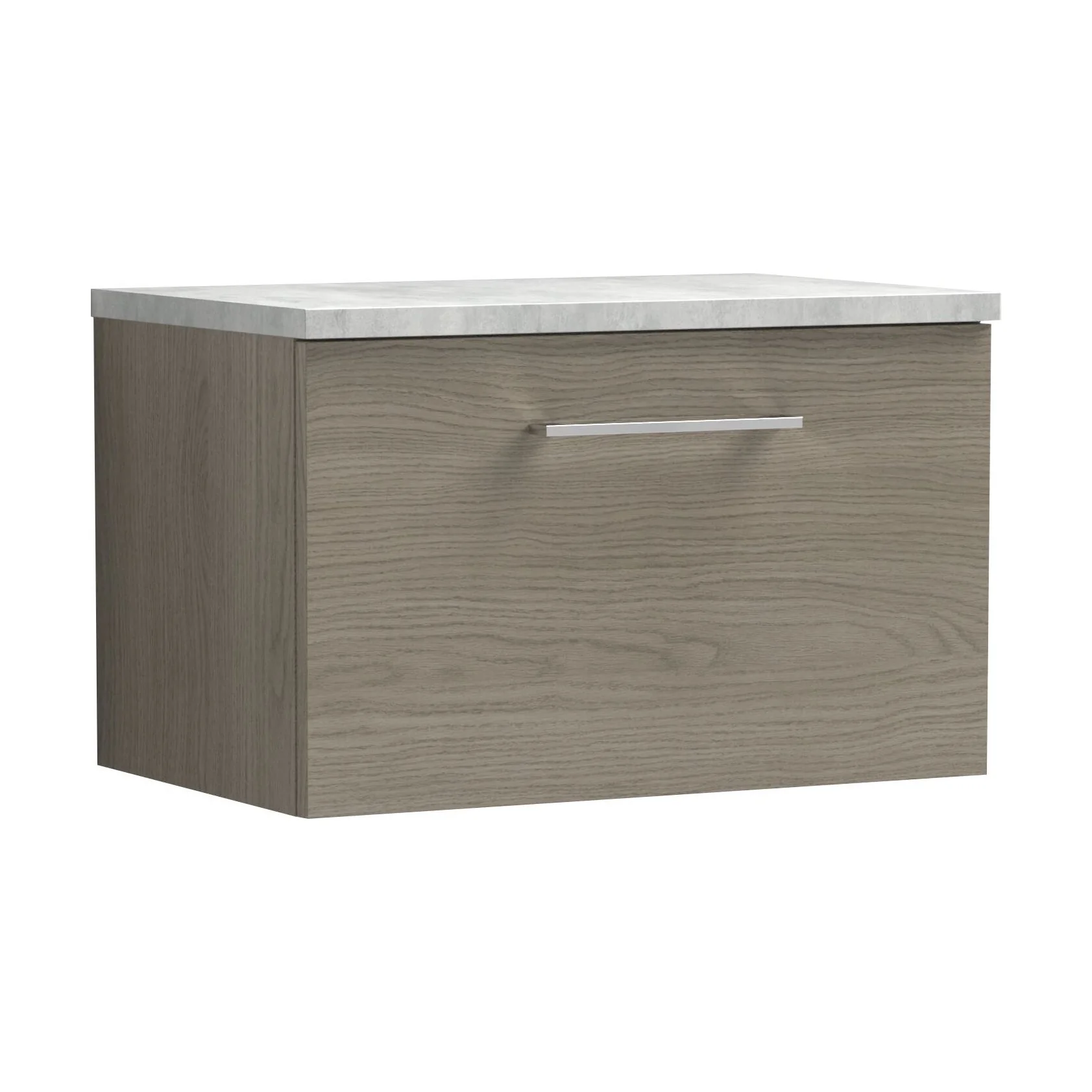 Balterley Level 600mm Wall Hung 1 Drawer Vanity Unit with Laminate Worktop for Compact Natural-Wood Bathroom Storage - Solace Oak