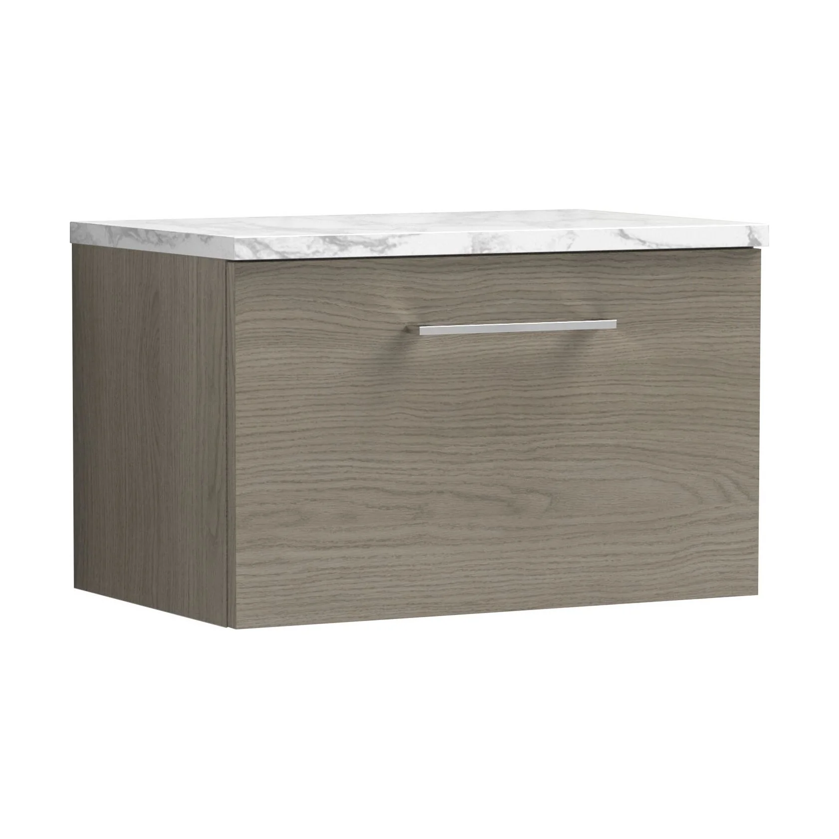 Balterley Level 600mm Wall Hung 1 Drawer Vanity Unit with Laminate Worktop for Compact Natural-Wood Bathroom Storage Solace Oak