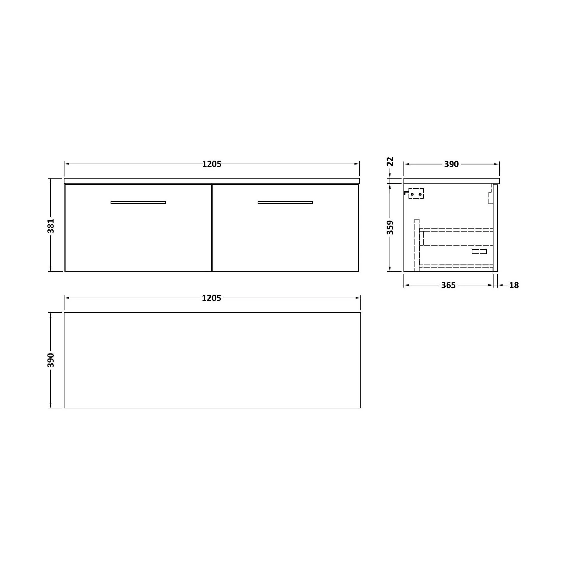 Balterley Level 1200mm Wall Hung 2 Drawer Vanity Unit & Laminate Worktop for Spacious Natural-Wood Bathroom Storage Solace Oak - Image 2