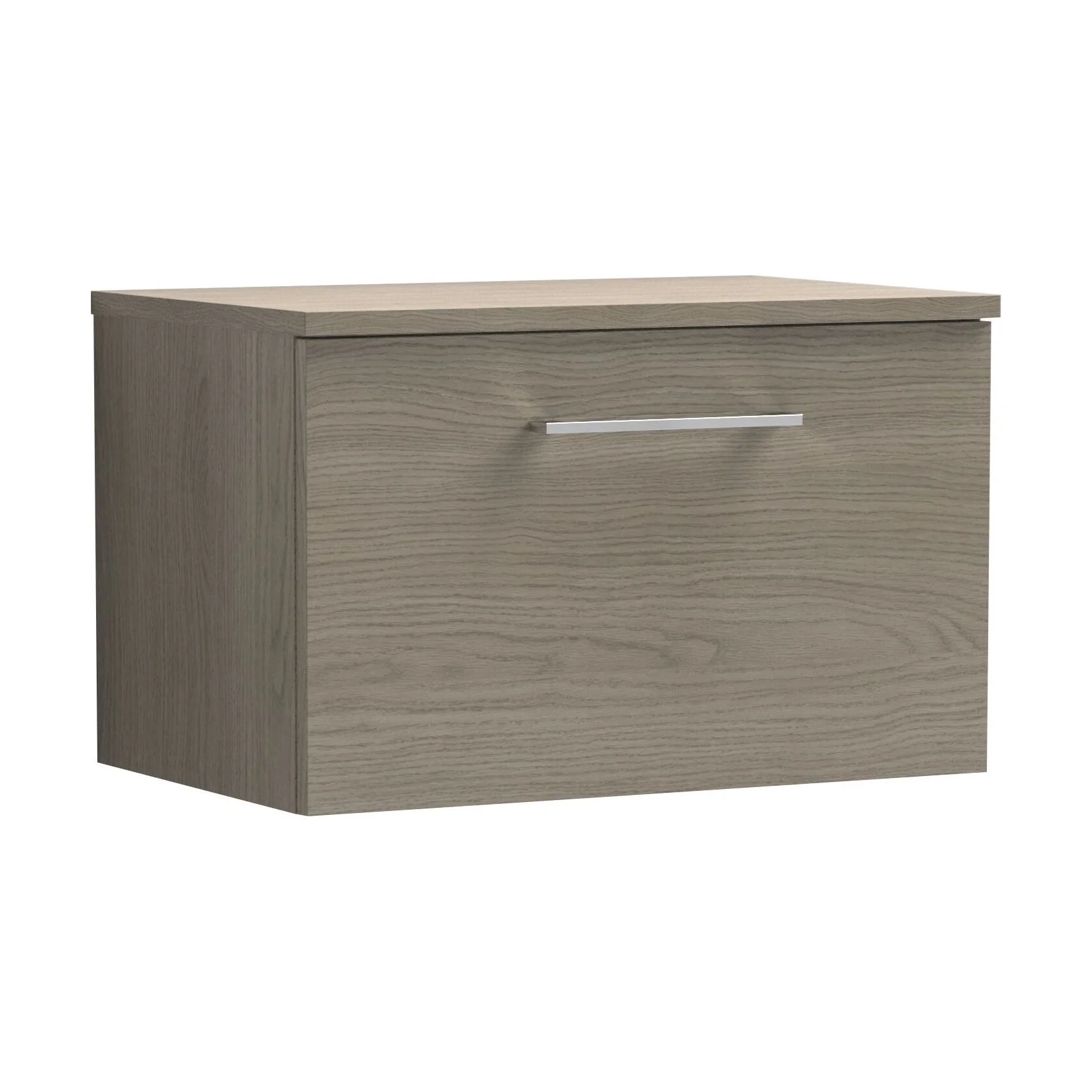 Balterley Level 600mm Wall Hung 1 Drawer Vanity Unit with Worktop - Solace Oak Natural Wood-grain Finish