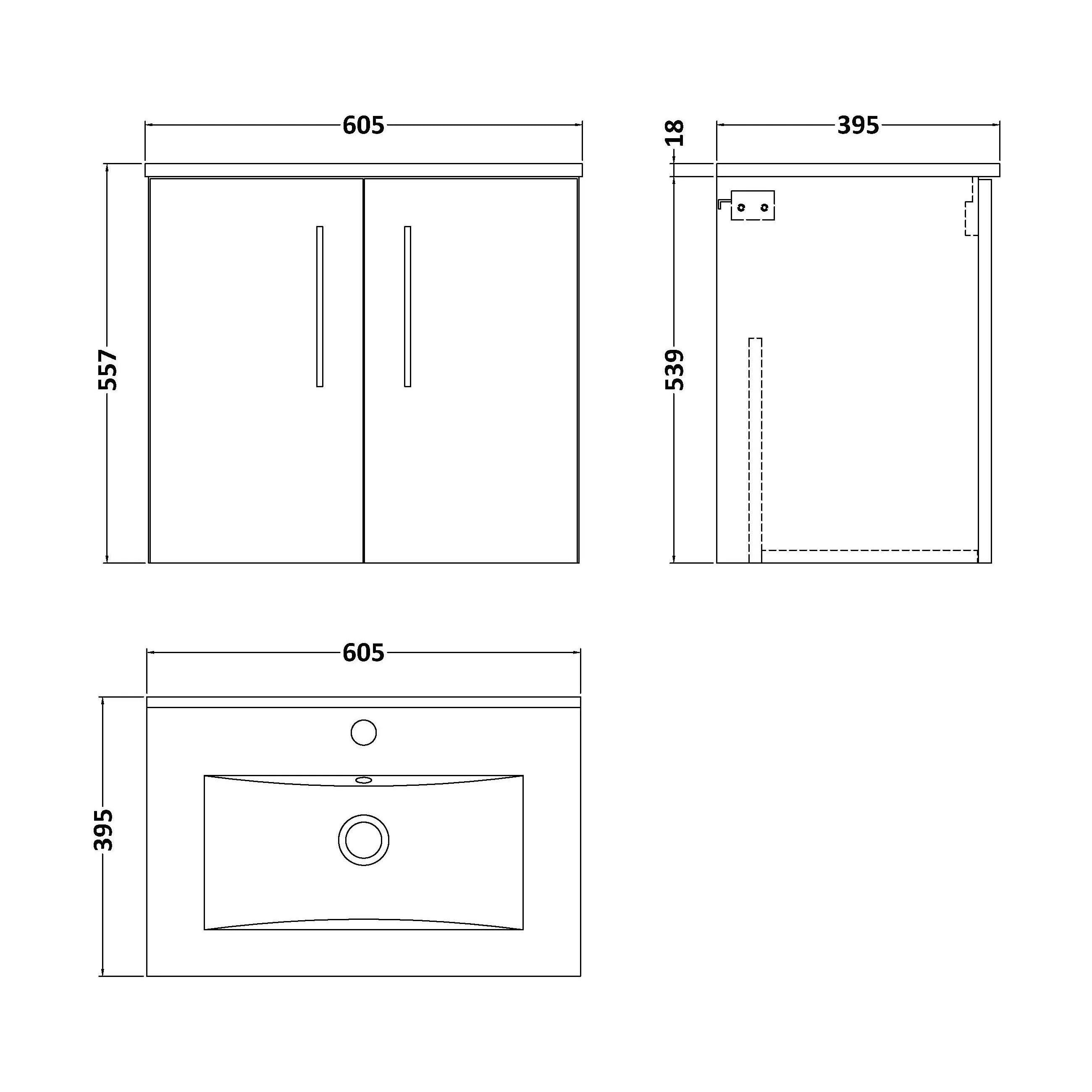 Balterley Level Contemporary Bathroom 2 Soft Close Door & Minimalist Wall Hung Vanity Unit Basin, Solace Oak, 600mm - Image 2
