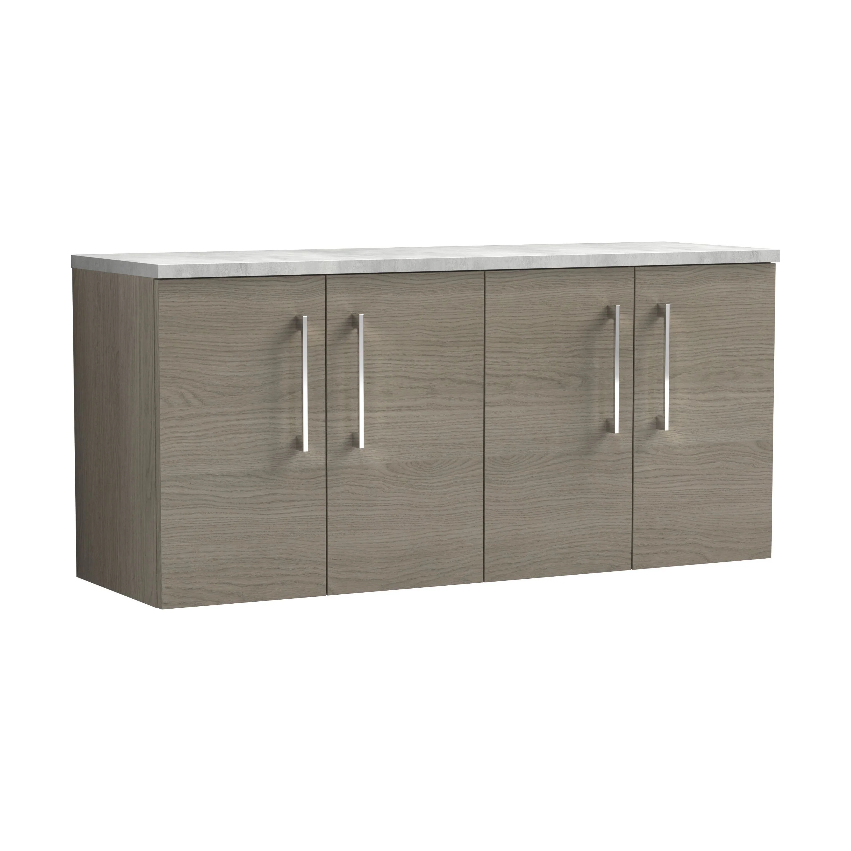 Balterley Level 1200mm Wall Hung 4 Door Vanity Unit with Laminate Worktop for Spacious Natural-Wood Bathroom Storage - Solace Oak
