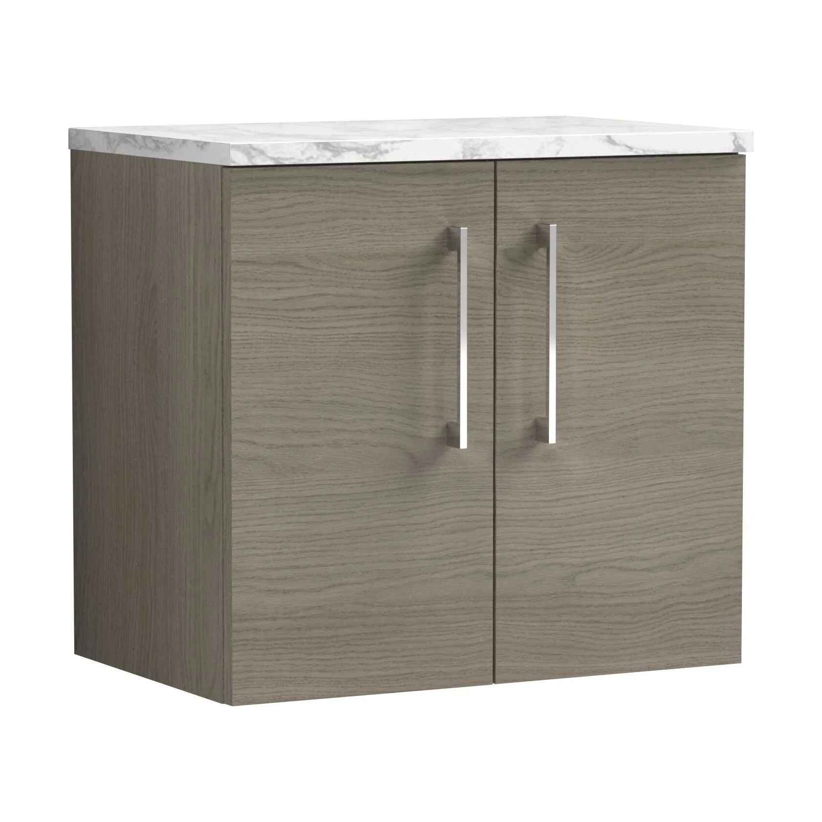 Balterley Level 600mm Wall Hung 2 Door Vanity Unit with Laminate Worktop for Compact Natural-Wood Bathroom Storage - Solace Oak