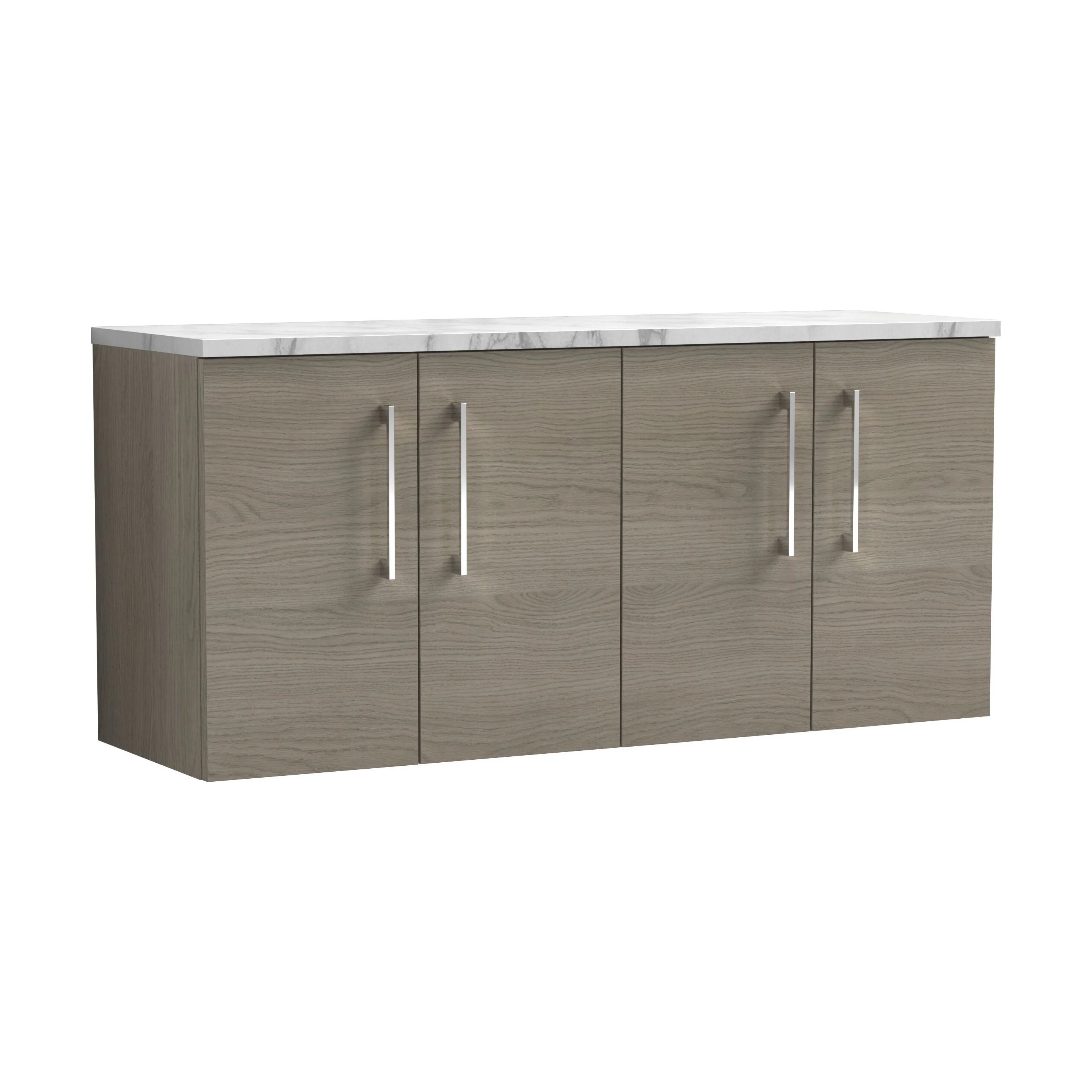 Balterley Level 1200mm Wall Hung 4 Door Vanity Unit with Laminate Worktop for Spacious Natural-Wood Bathroom Storage Solace Oak