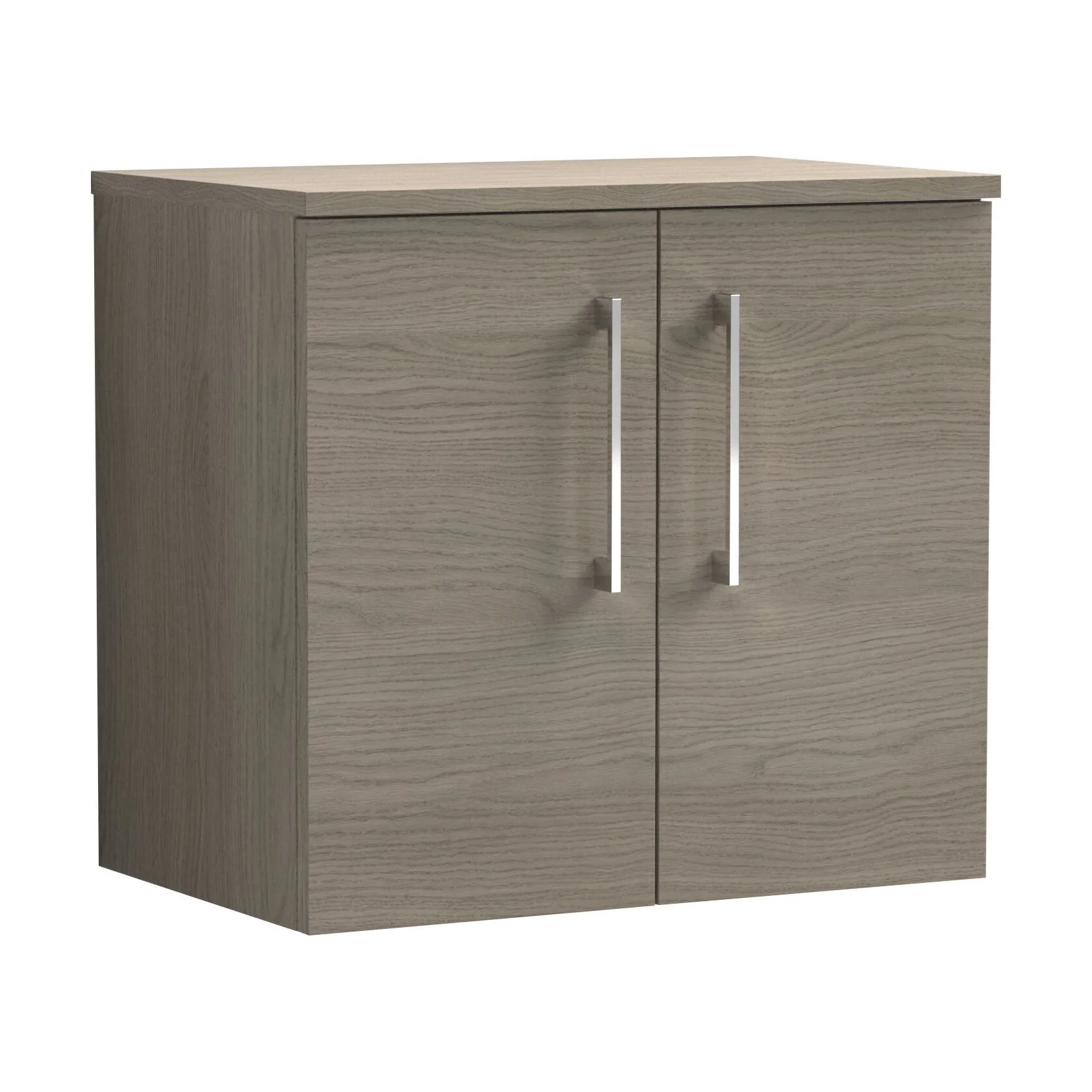 Balterley Level Modern Bathroom 600mm Wall Hung 2-Door Vanity Unit with Worktop, Soft Close Doors, Solace Oak