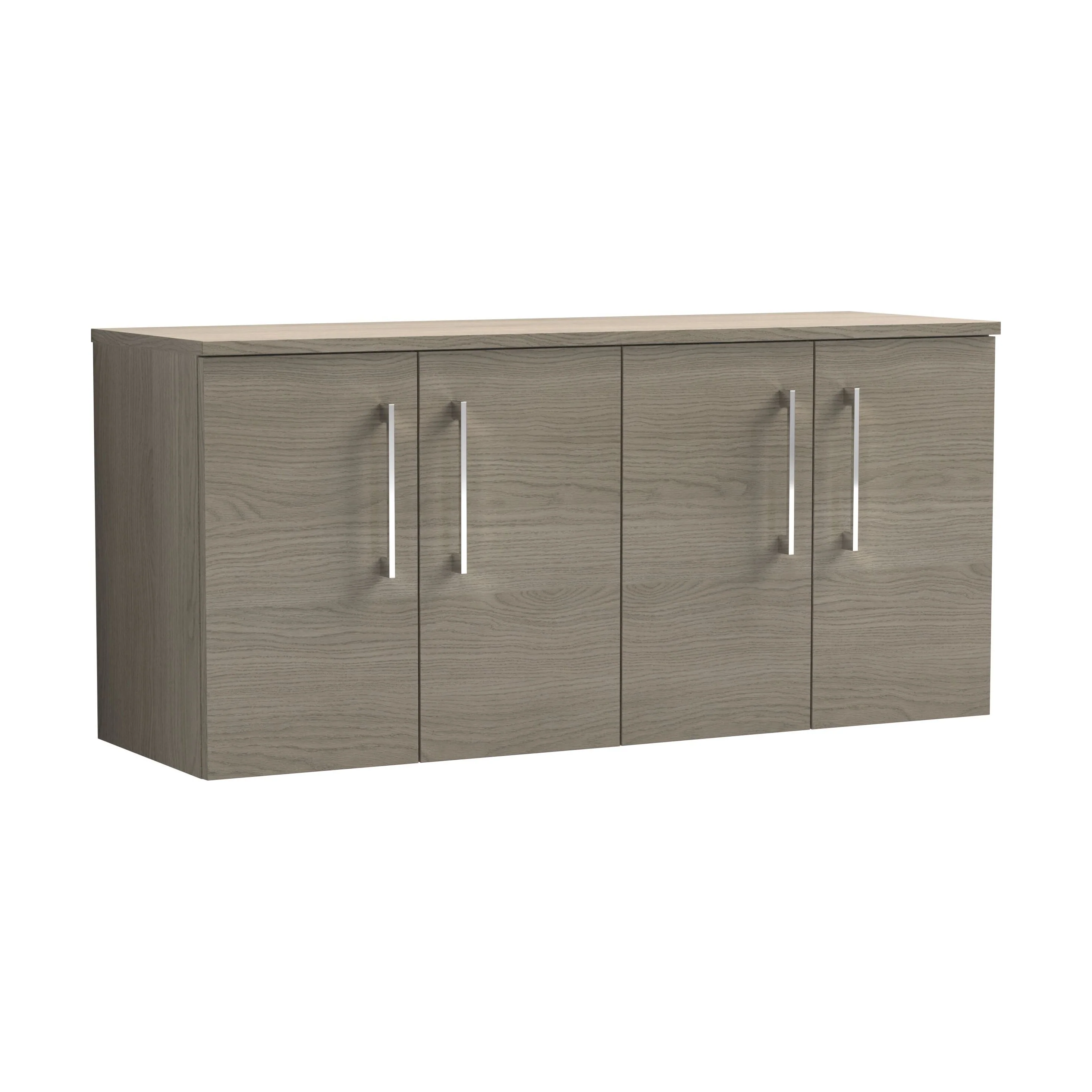 Balterley Level Modern Bathroom 1200mm Wall Hung 4-Door Vanity Unit with Worktop, Soft Close Doors, Solace Oak