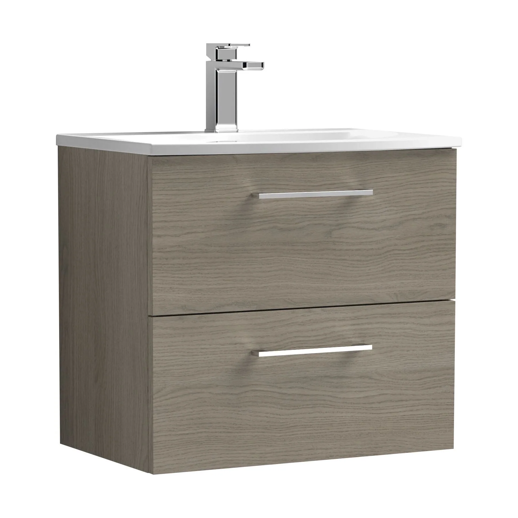 Balterley  Modern Bathroom Wall Hung 2-Drawer Vanity & Curved Basin, Solace Oak, 600 mm