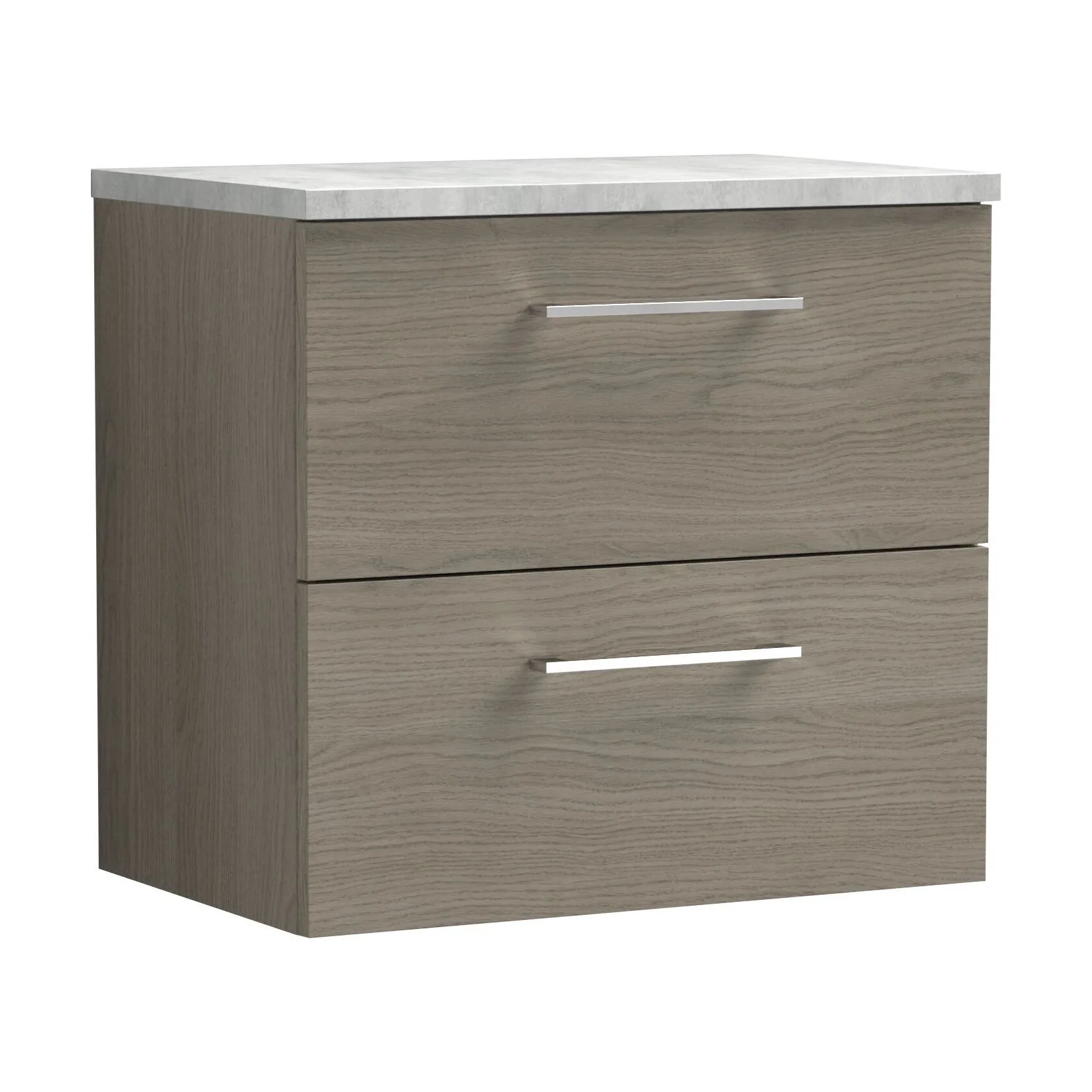 Balterley Level 600mm Wall Hung 2 Drawer Vanity Unit with Laminate Worktop for Stylish Compact Bathroom Storage - Solace Oak
