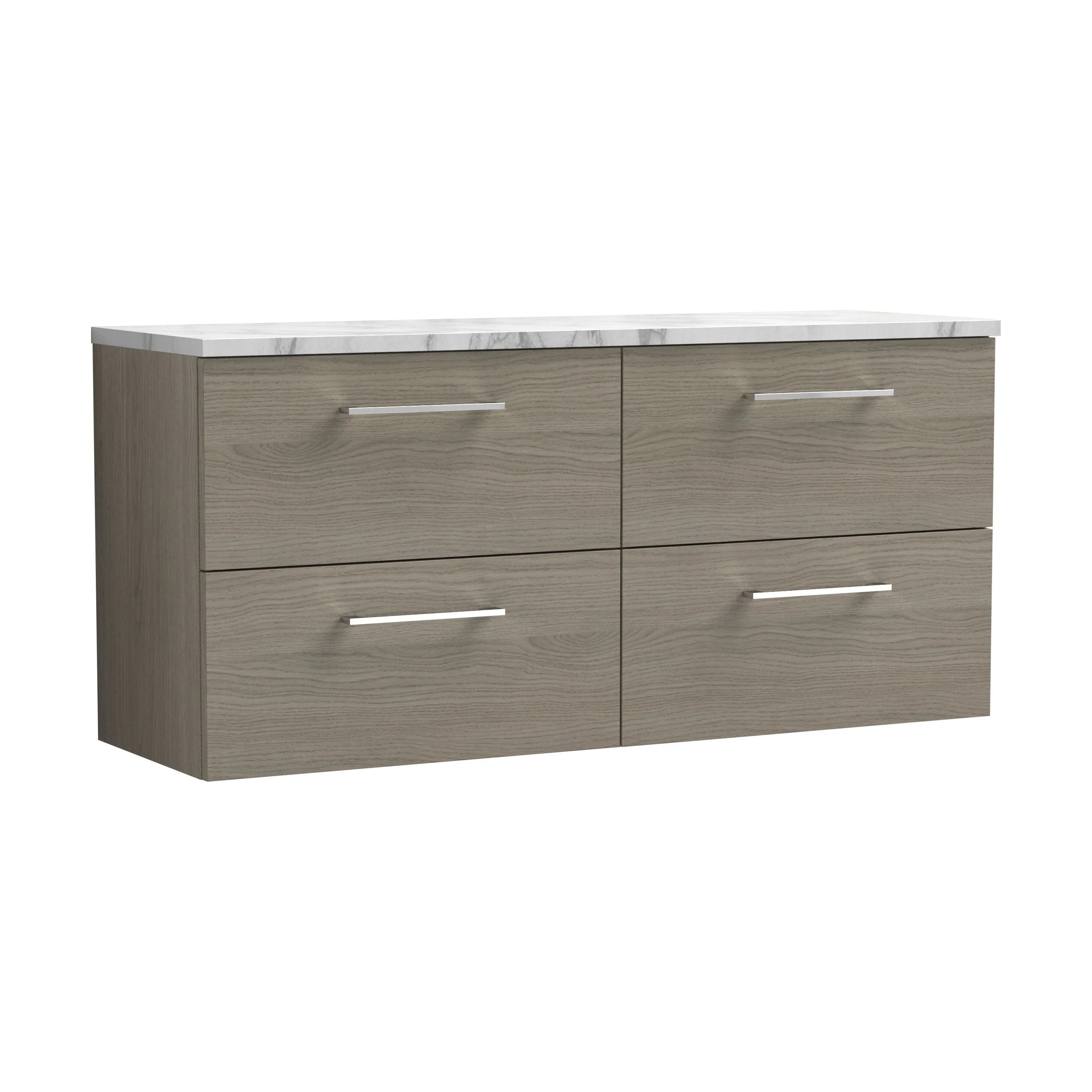 Balterley Level 1200mm Wall Hung 4 Drawer Vanity Unit & Laminate Worktop for Spacious Natural Wood Bathroom Storage - Solace Oak