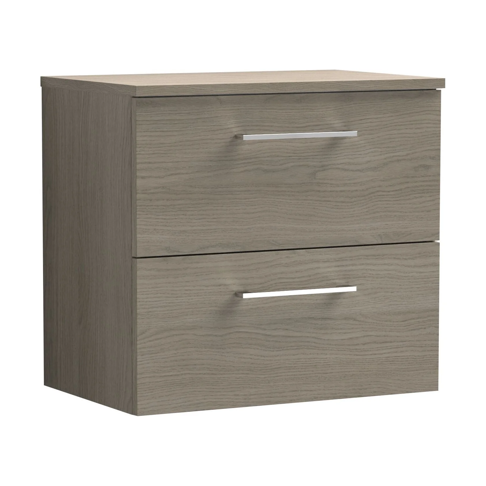 Balterley Level Modern Bathroom 600mm Wall Hung 2 Soft Close Drawer Vanity Unit with Worktop, 539 x 605 x 383mm, Solace Oak