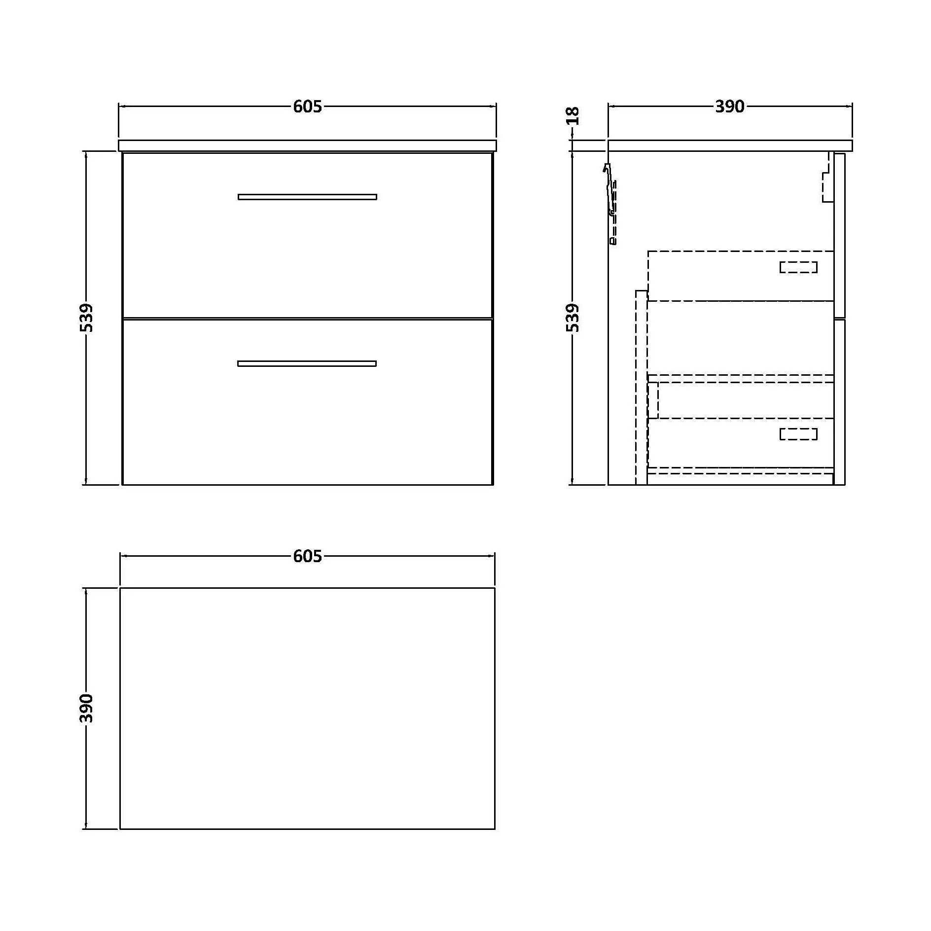 Balterley Level Modern Bathroom 600mm Wall Hung 2 Soft Close Drawer Vanity Unit with Worktop, 539 x 605 x 383mm, Solace Oak - Image 2