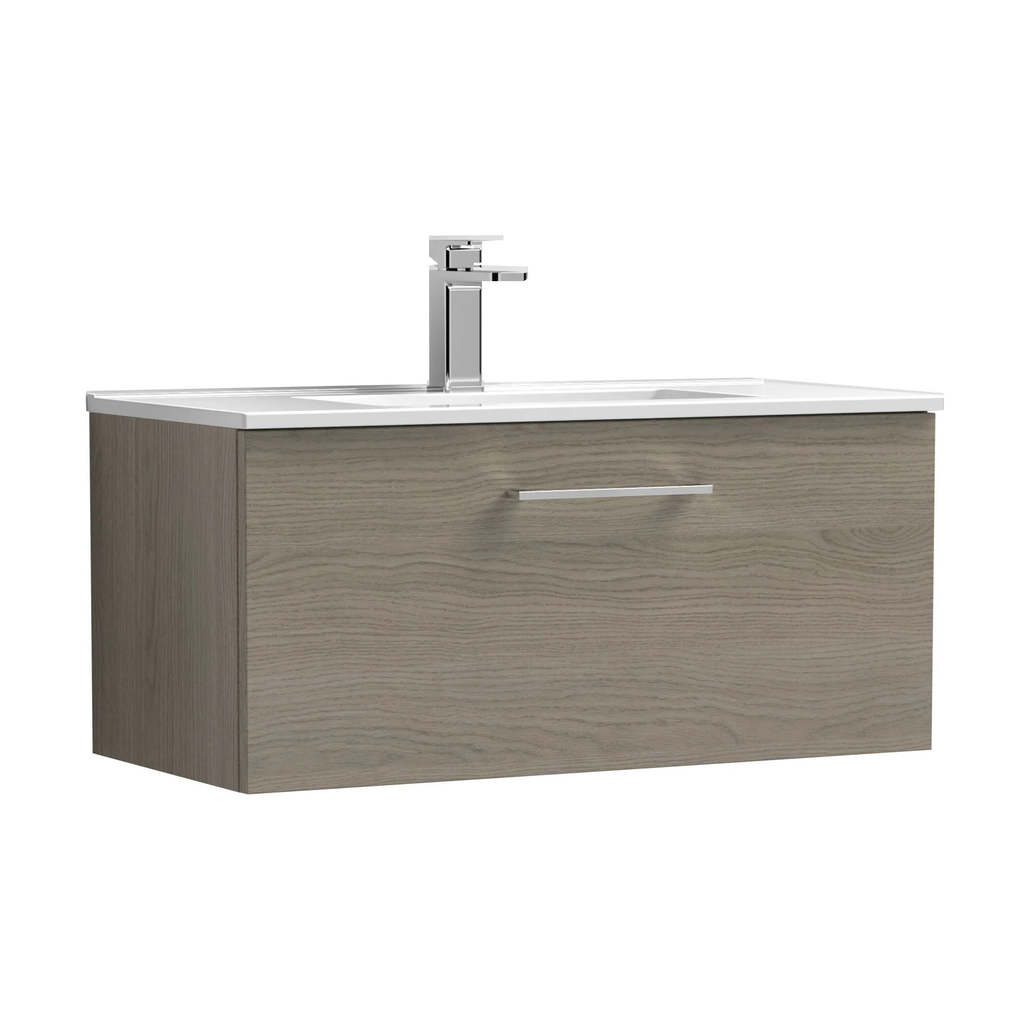Balterley Level Contemporary Bathroom 1 Soft Close Drawer & Minimalist Wall Hung Vanity Unit Basin, Solace Oak, 800mm