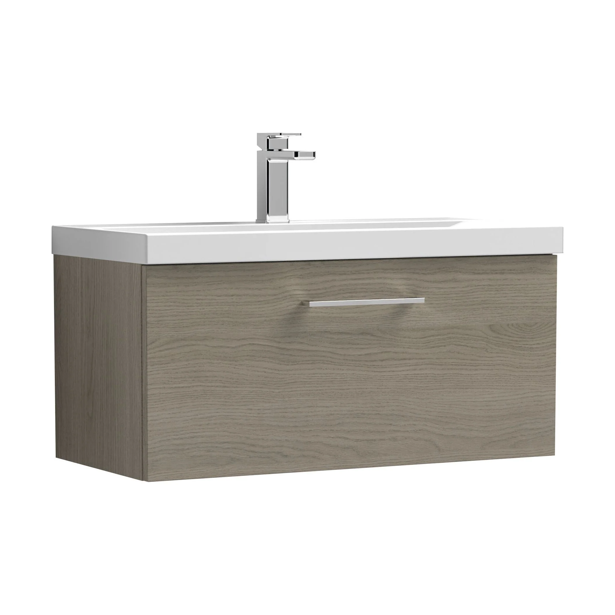 Balterley  Wall Hung 1 Soft Close Drawer & Thin-Edge Bathroom Vanity Unit Basin, Solace Oak, 800mm