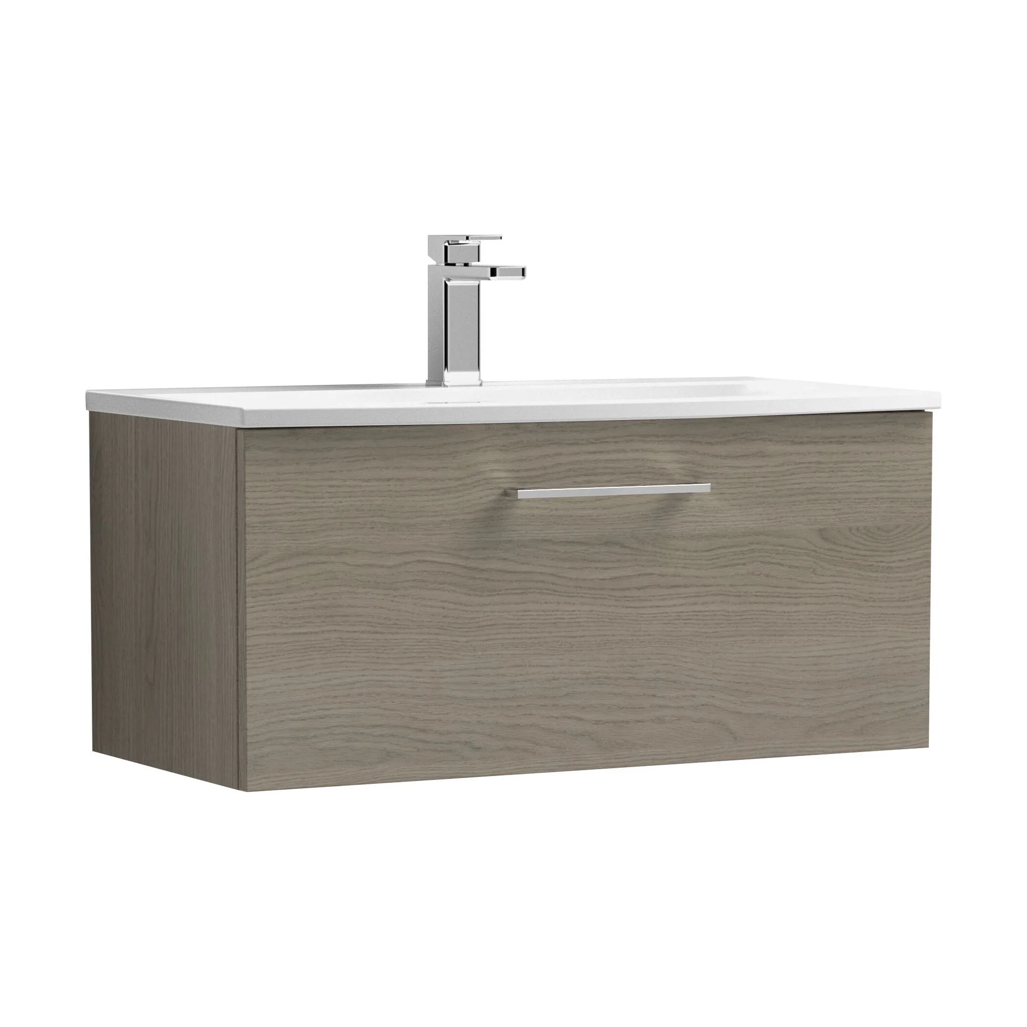Balterley  Modern Bathroom Wall Hung 1-Drawer Vanity & Curved Basin, Solace Oak, 800mm