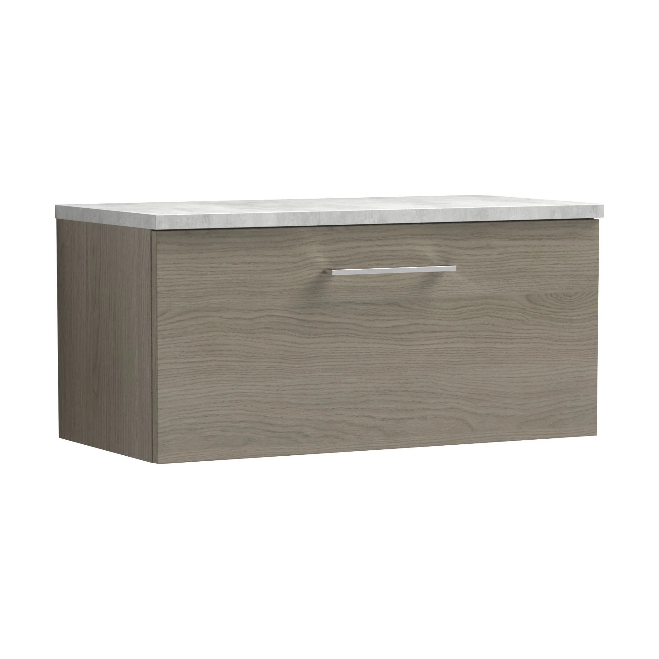 Balterley Level 800mm Wall Hung Single Drawer Vanity Unit with Laminate Worktop for Stylish Compact Bathroom Storage - Solace Oak