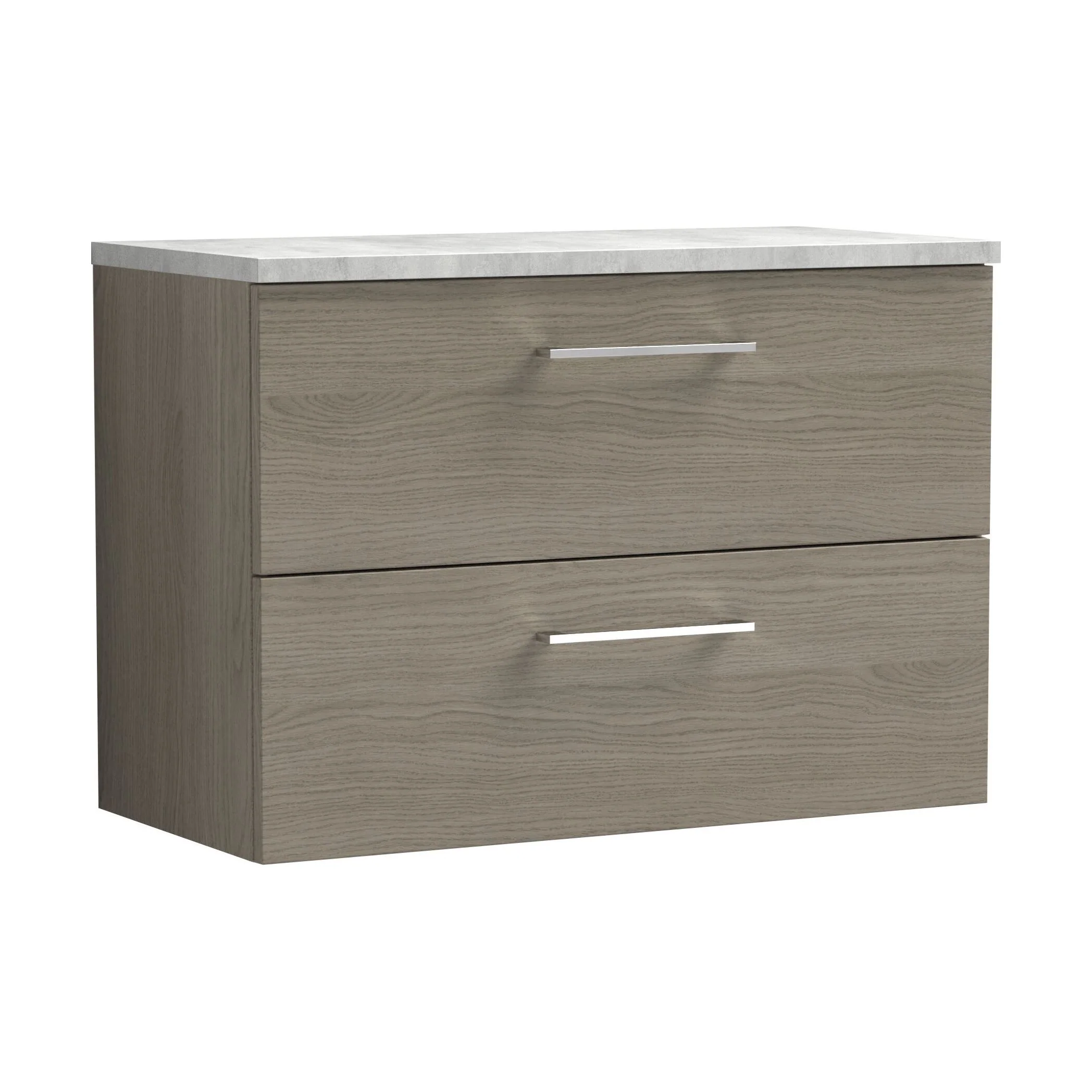 Balterley Level 800mm Wall Hung 2 Drawer Vanity Unit with Laminate Worktop for Stylish Compact Bathroom Storage - Solace Oak