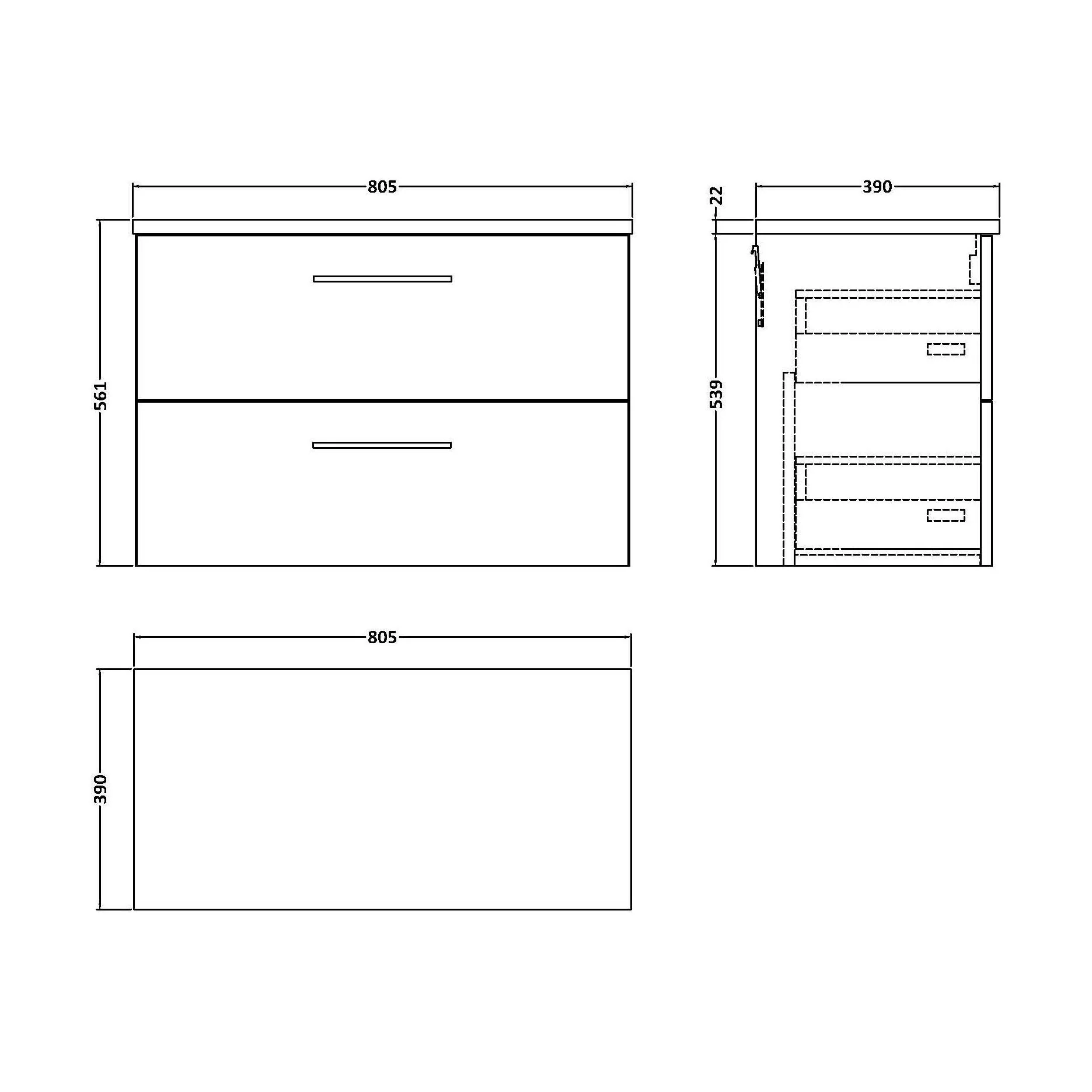 Balterley Level 800mm Wall Hung 2 Drawer Vanity Unit with Laminate Worktop for Stylish Compact Bathroom Storage - Solace Oak - Image 2