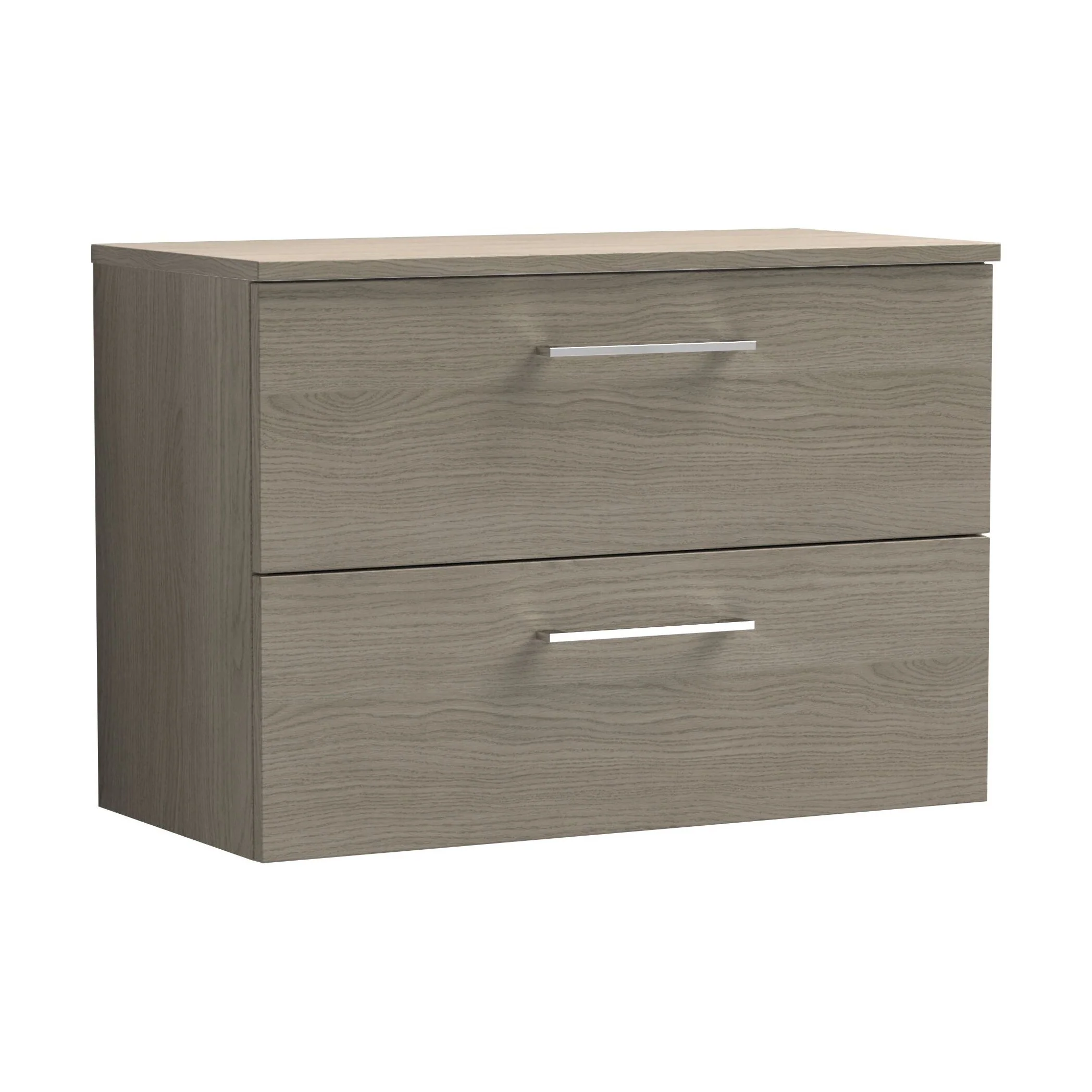 Balterley Level Modern Bathroom 800mm Wall Hung 2 Soft Close Drawer Vanity Unit with Worktop, 539 x 805 x 390mm, Solace Oak