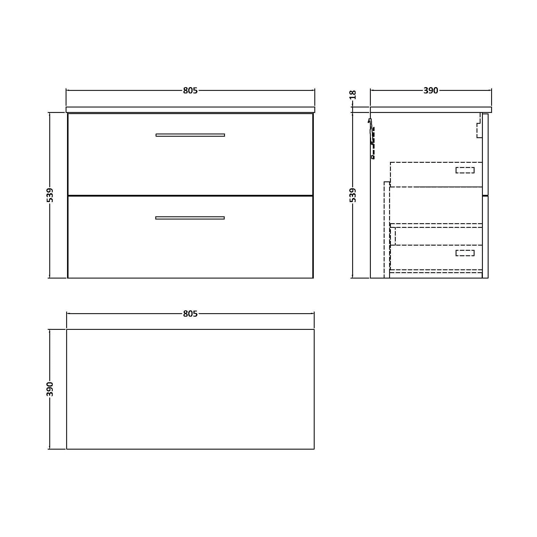 Balterley Level Modern Bathroom 800mm Wall Hung 2 Soft Close Drawer Vanity Unit with Worktop, 539 x 805 x 390mm, Solace Oak - Image 2