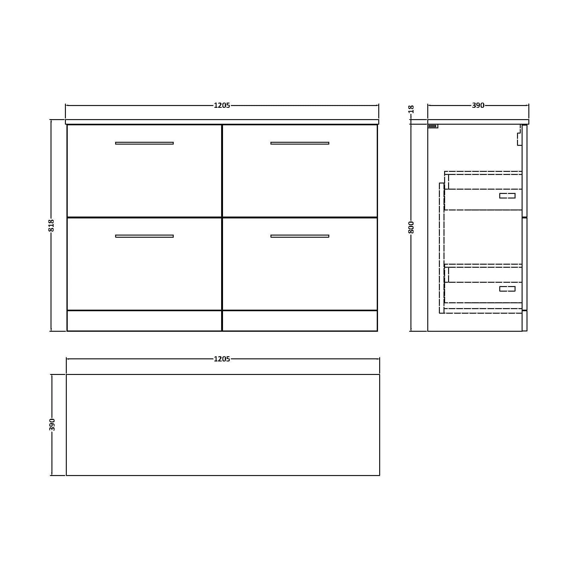 Balterley Level Modern Bathroom 4 Drawer Floor Standing Vanity Unit with Worktop & Handles, Grey Vicenza Oak, 1205 mm - Image 2