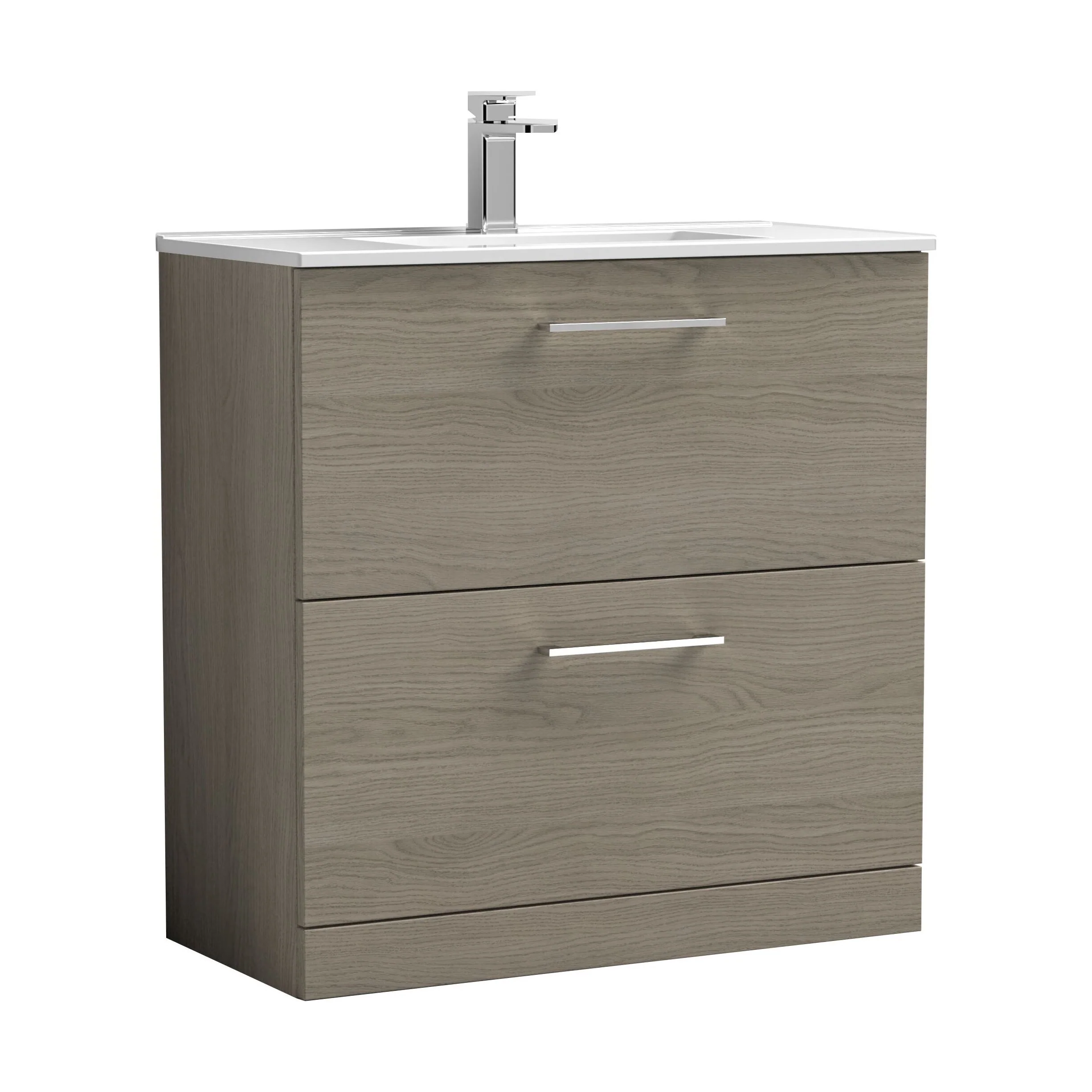 Balterley Contemporary Bathroom 2 Soft Close Drawer & Minimalist Floor Standing Vanity Unit Basin, Solace Oak, 800mm