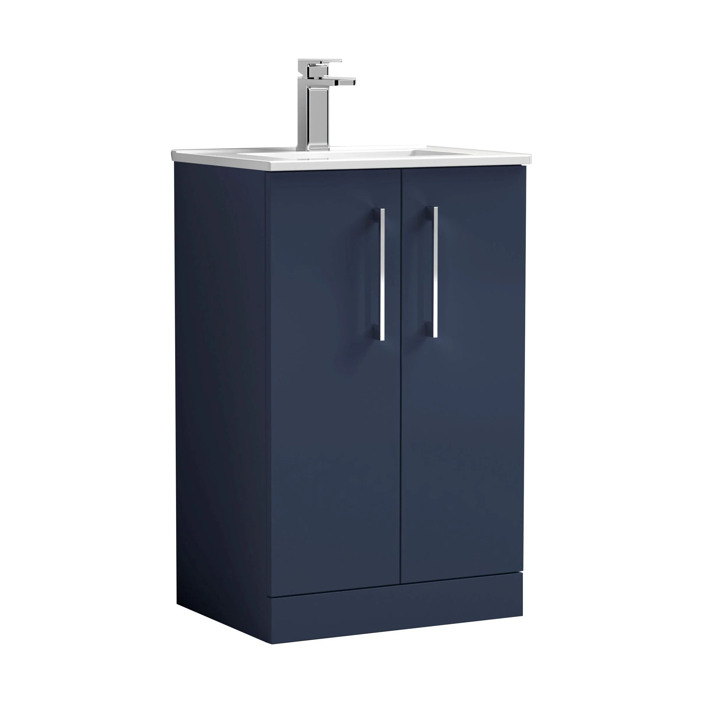 Balterley  Contemporary Bathroom 2 Soft Close Door & Minimalist Floor Standing Vanity Unit Basin, Midnight Blue, 500mm