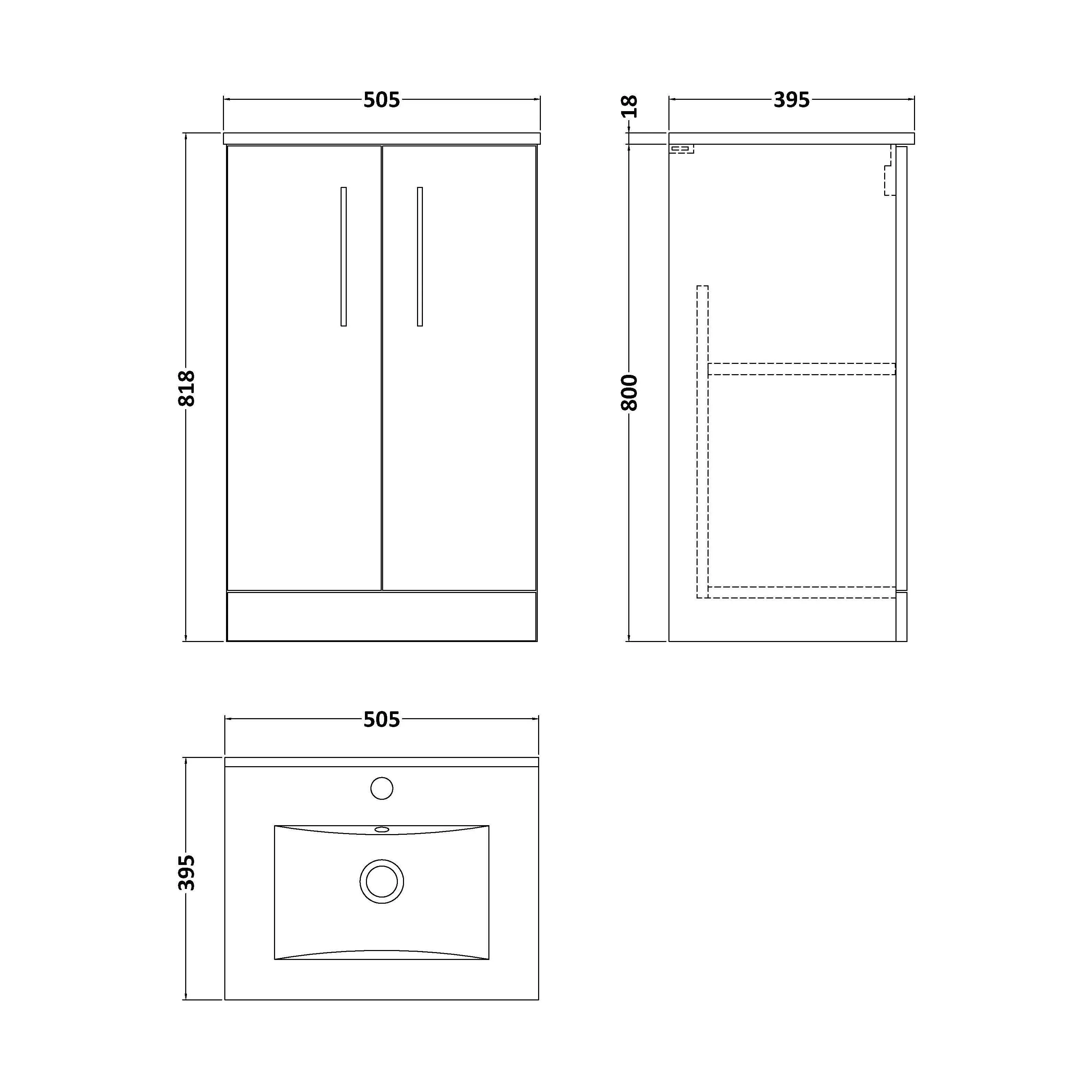 Balterley  Contemporary Bathroom 2 Soft Close Door & Minimalist Floor Standing Vanity Unit Basin, Midnight Blue, 500mm - Image 2
