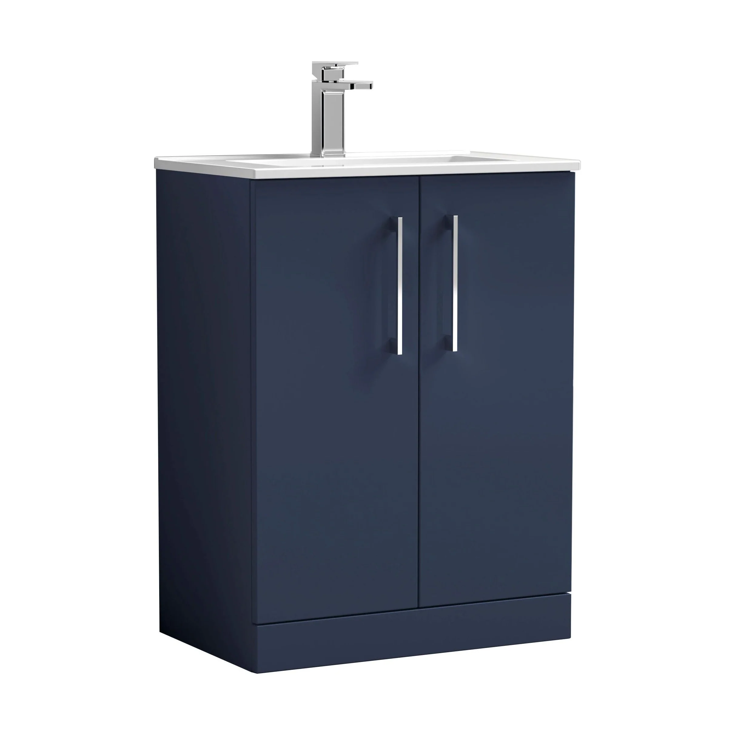 Balterley Level Contemporary Bathroom 2 Soft Close Door & Minimalist Floor Standing Vanity Unit Basin, Midnight Blue, 600mm