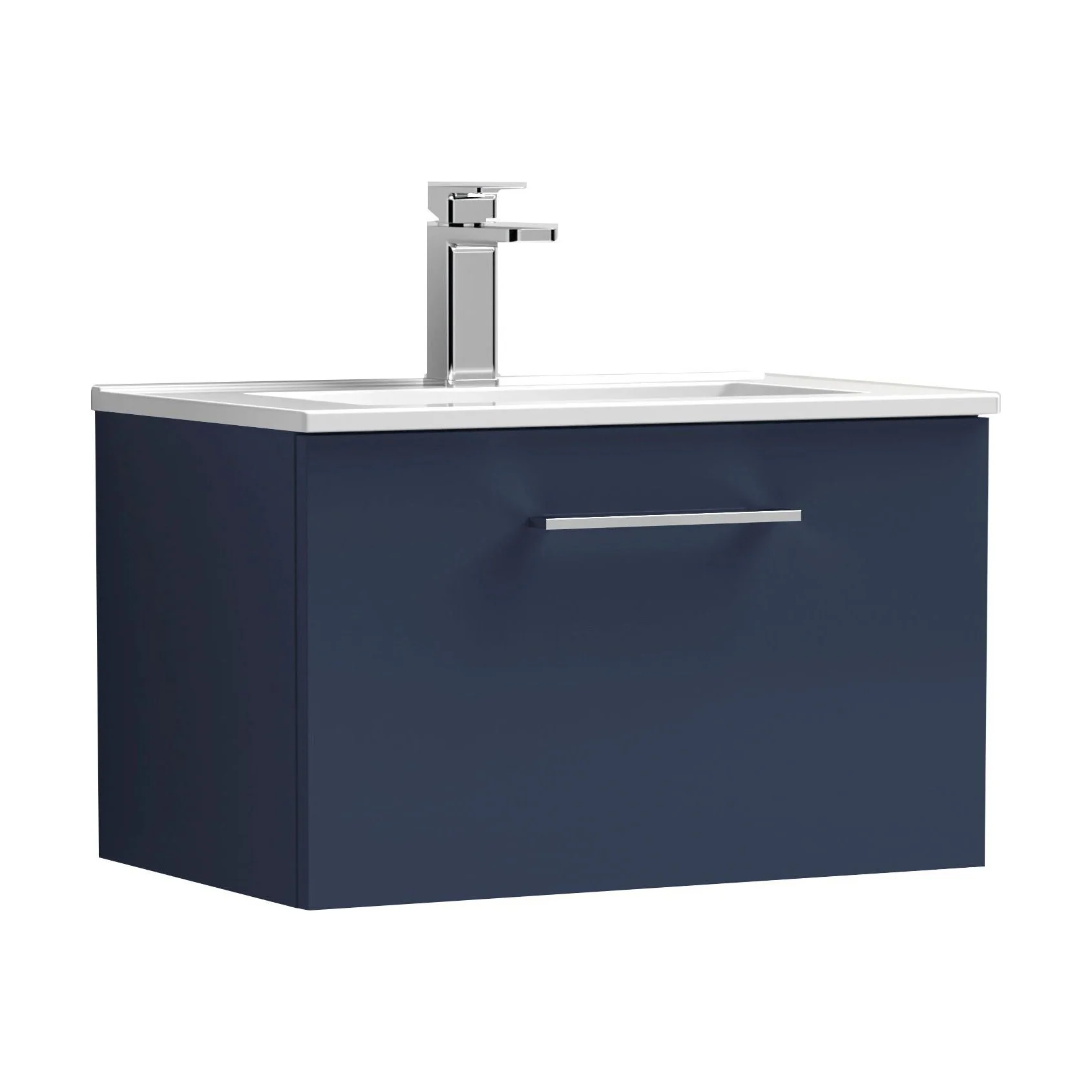 Balterley Level Contemporary Bathroom 1 Soft Close Drawer & Minimalist Wall Hung Vanity Unit Basin, Midnight Blue, 600mm