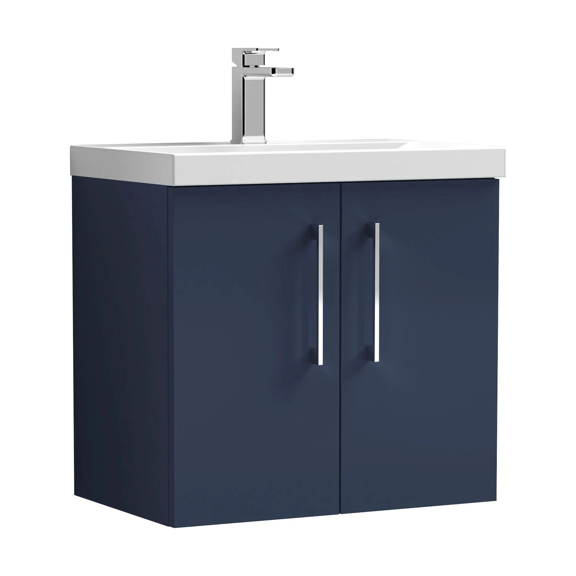 Balterley Contemporary Bathroom Wall Hung 2 Soft-Close Door Vanity Unit & Mid-Edge Ceramic Basin, Midnight Blue, 600 mm
