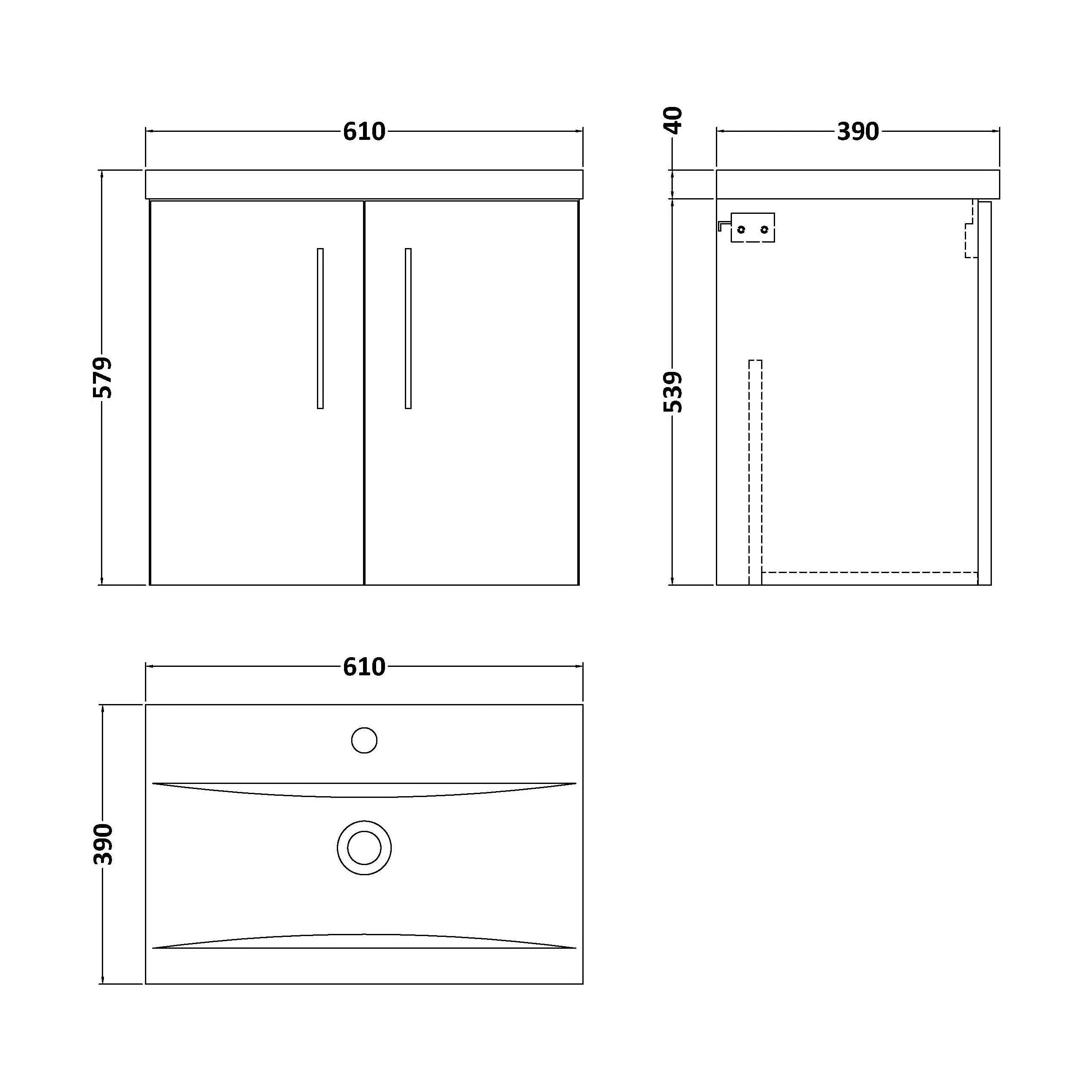 Balterley Contemporary Bathroom Wall Hung 2 Soft-Close Door Vanity Unit & Mid-Edge Ceramic Basin, Midnight Blue, 600 mm - Image 5