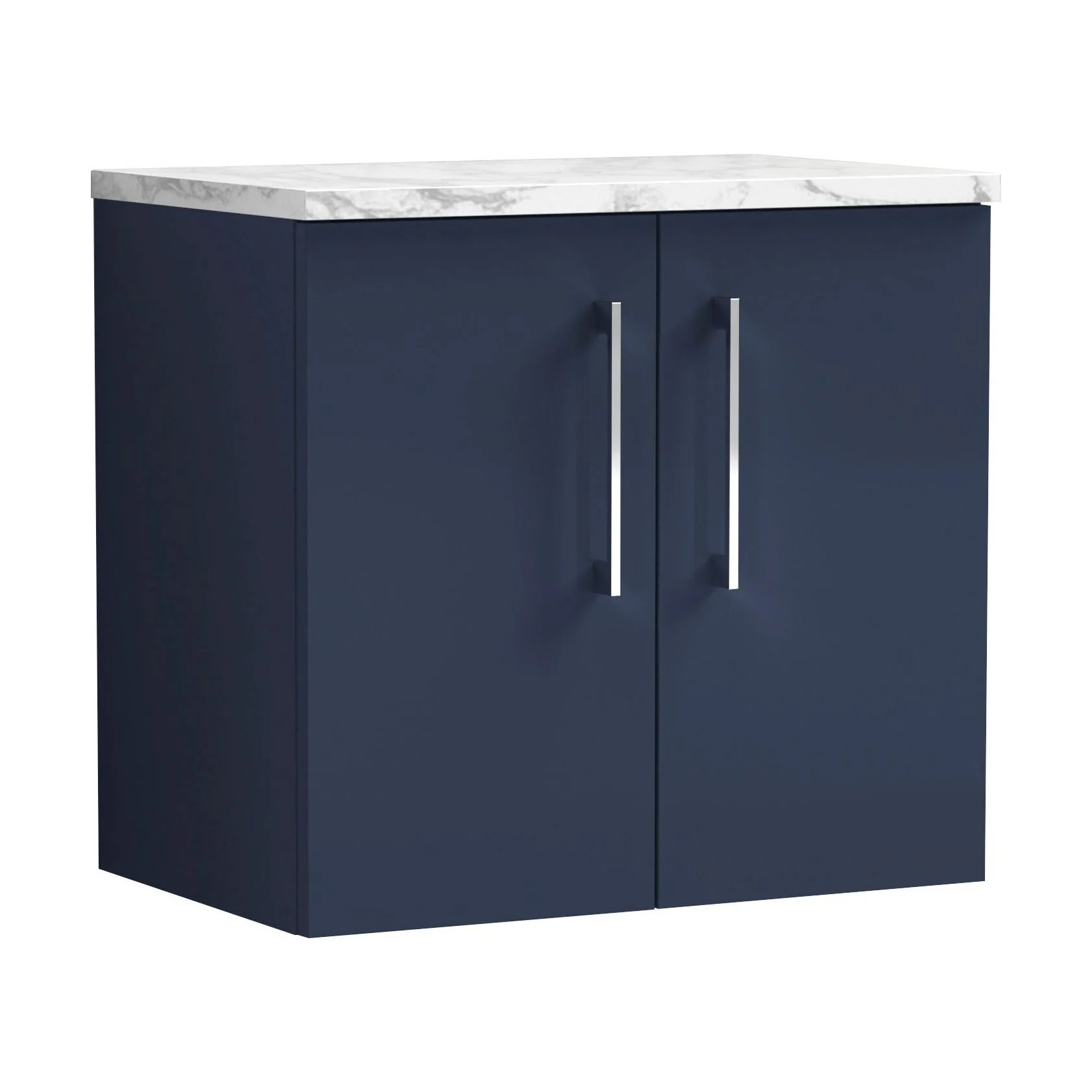 Balterley Level 600mm Wall Hung 2 Door Vanity Unit with Laminate Worktop for Compact Contemporary Bathroom Storage - Midnight Blue