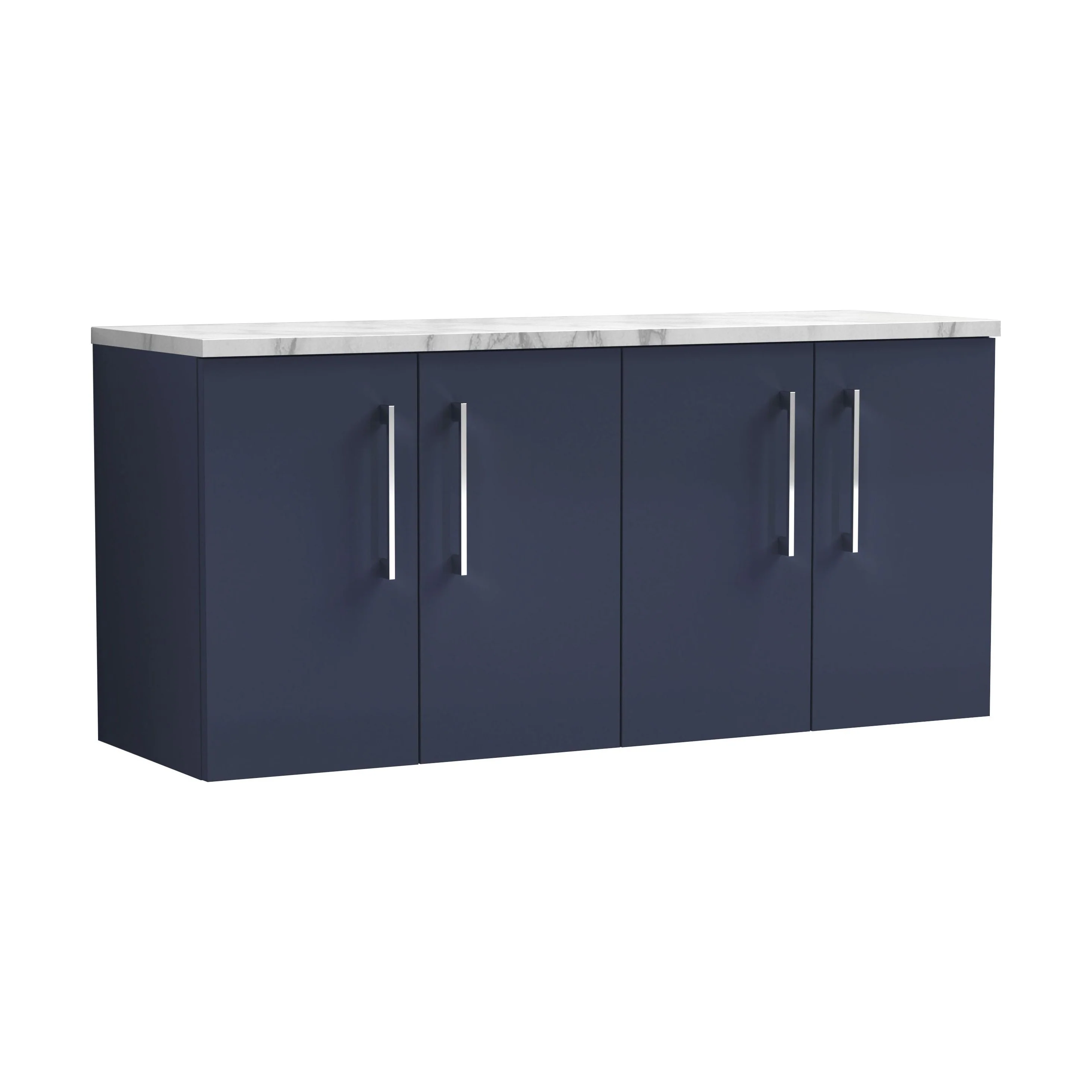 Balterley Level 1200mm Wall Hung 4 Door Vanity Unit, Laminate Worktop for Spacious Contemporary Bathroom Storage - Midnight Blue