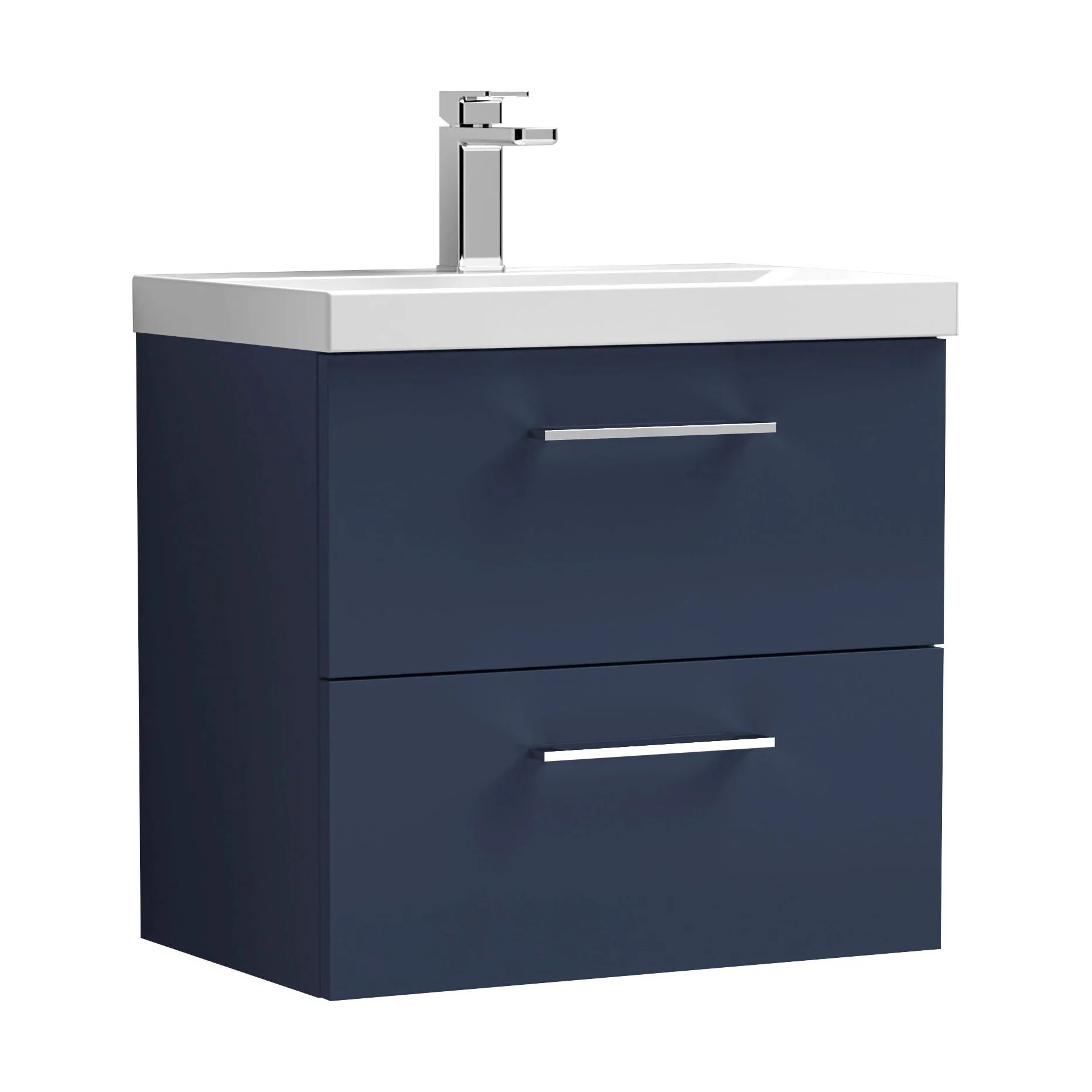 Balterley Contemporary Bathroom Wall Hung 2 Soft-Close Drawer Vanity Unit & Mid-Edge Ceramic Basin, Midnight Blue, 600 mm