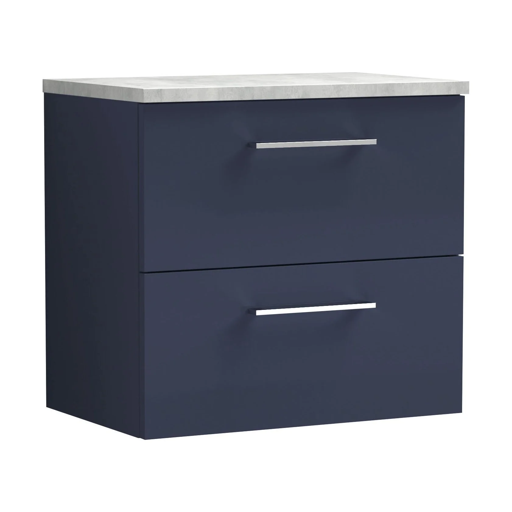 Balterley Level 600mm Wall Hung 2 Drawer Vanity Unit with Laminate Worktop for Stylish Compact Bathroom Storage - Midnight Blue